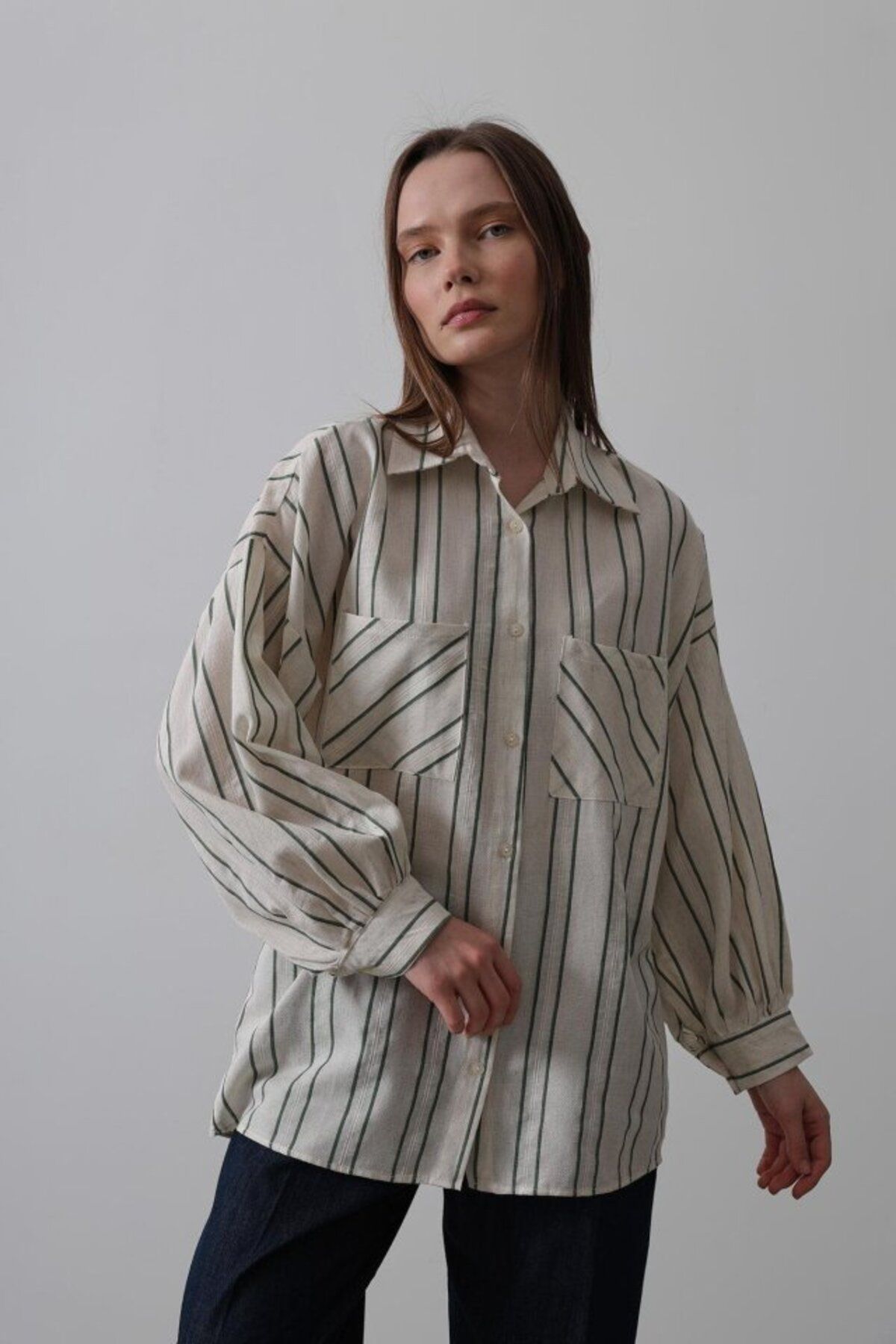 VELİZADE Yeni Sezon Konfor Modeli Yumuşak Dokulu Oversize Pamuklu Çizgili Tunik Boyfriend Gömlek Tesettür