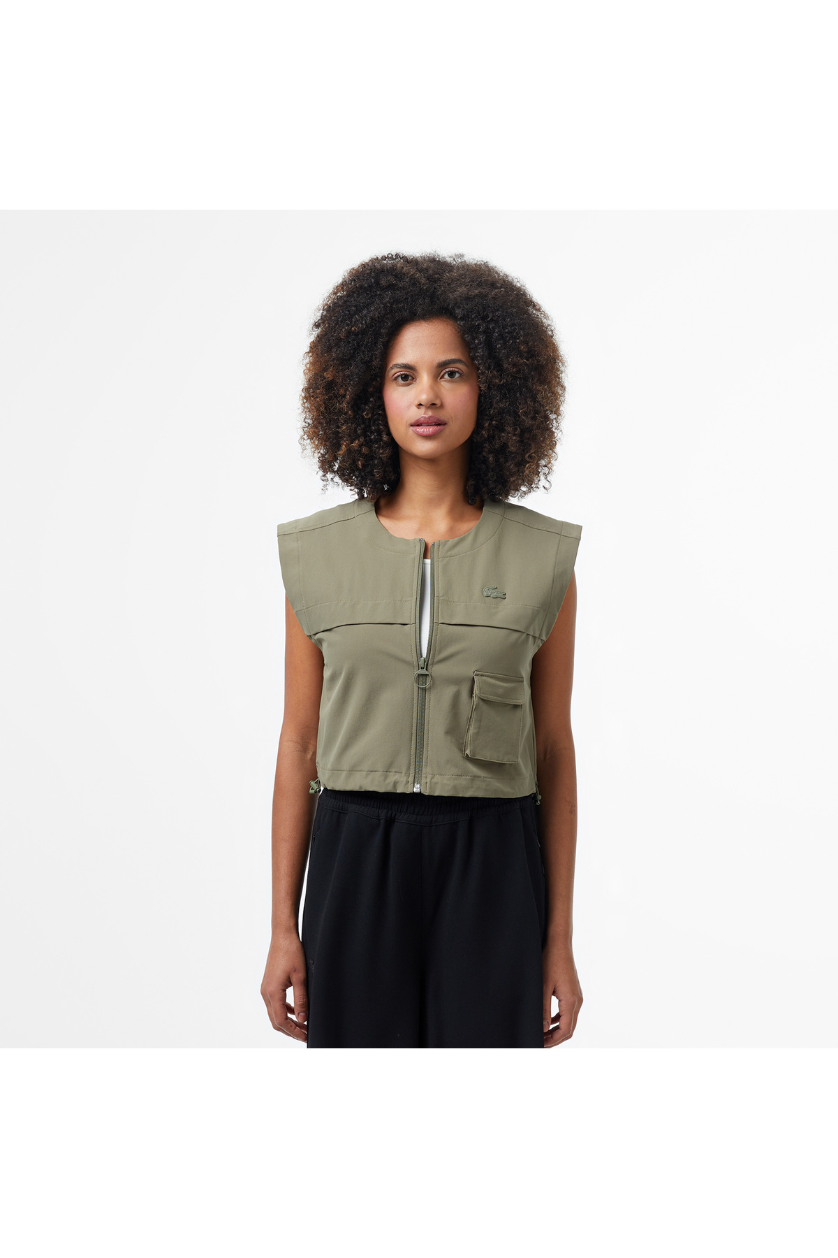 Kadın Regular Fit Kolsuz Fermuarlı Haki Gömlek