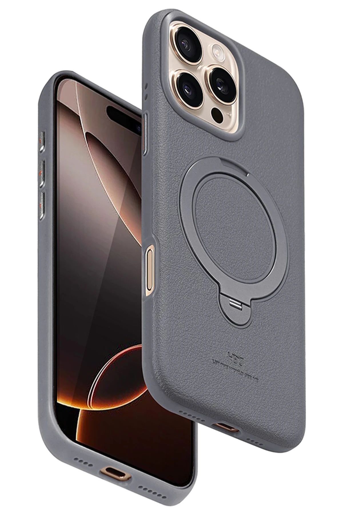 m.tk moveteck iPhone 16 Pro Max Kılıf Magsafe Deri Kapak Halkalı Standlı Vapor Clasic