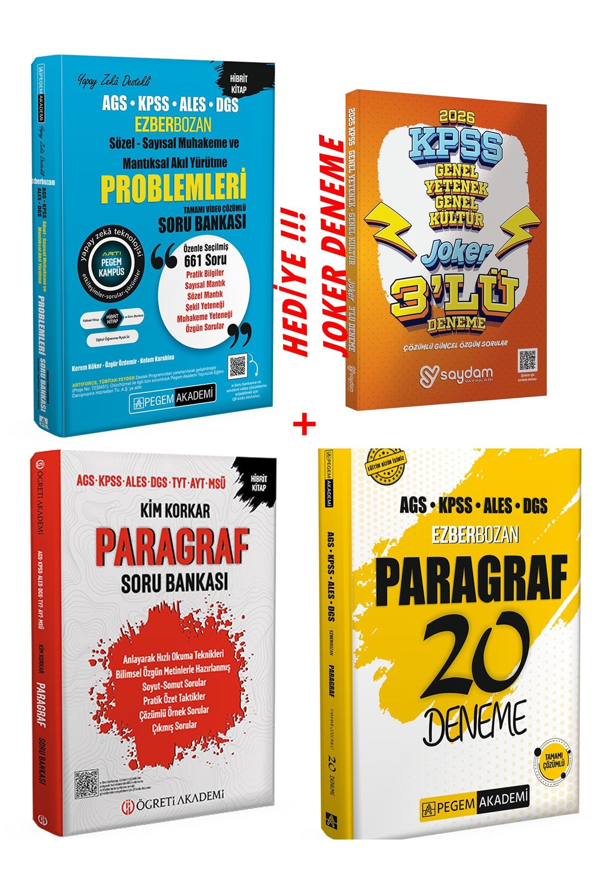 Pegem Akademi Yayıncılık KPSS 2026 ÖN LİSANS PEGEM SAYISAL SÖZEL MANTIK PROBLEMLER+PARAGRAFSORU+DENEME DENEME+JOKER DENEME