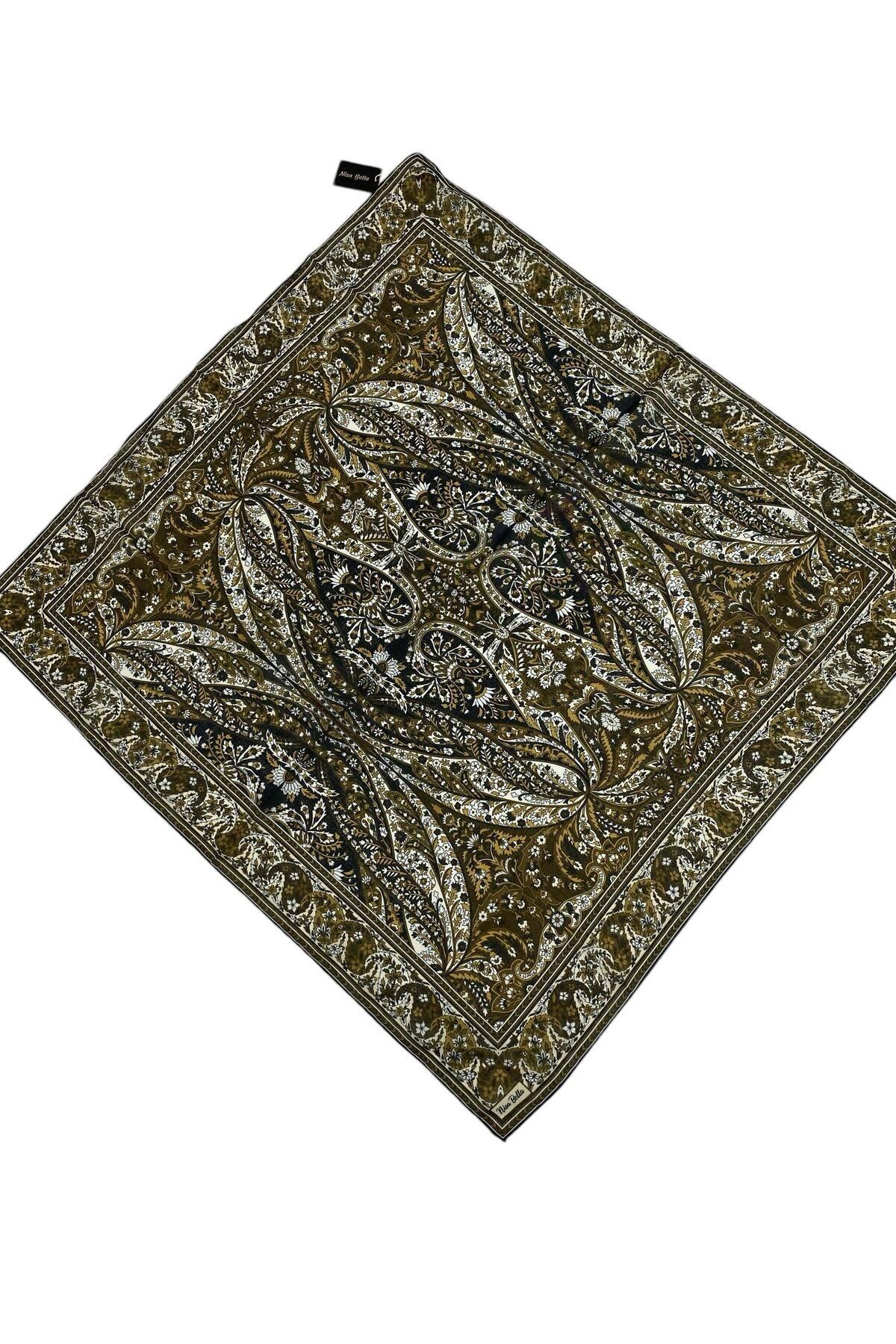 NİSA İPEK RETRO SOFT EŞARP SİYAH YAĞ YEŞİLİ (SR8)
