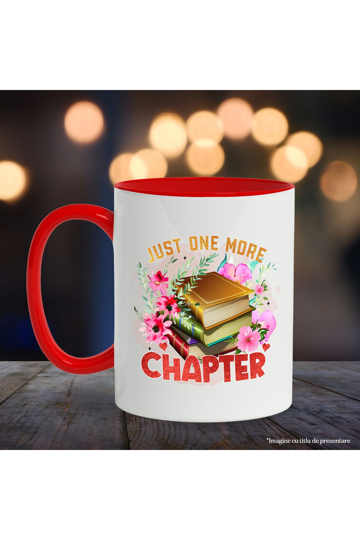 StoryGift Romania-Mug with a stack of books with the message "Just one more chapter", just one more chapter, With ,STG. 3