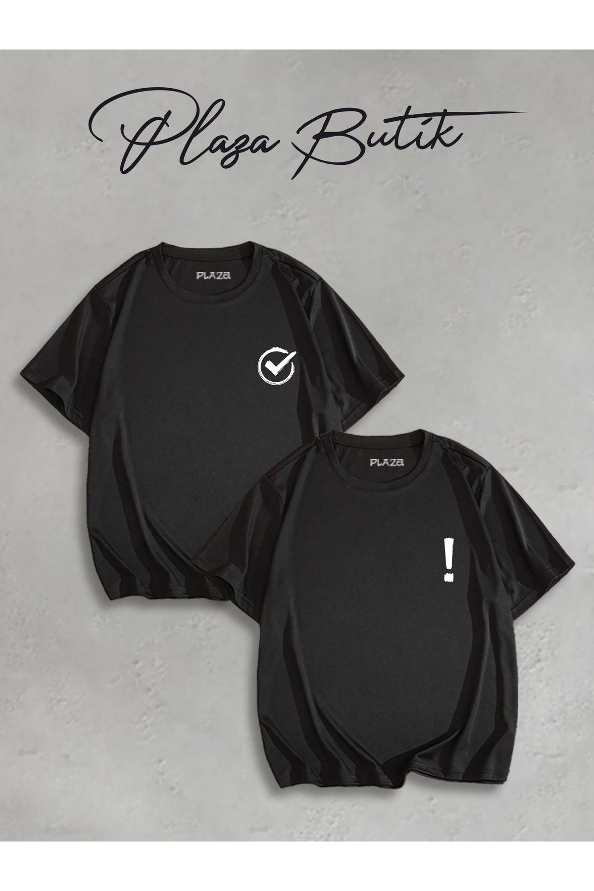Plaza Butik Tik ve Ünlem Baskılı İkili Oversize T-shirt