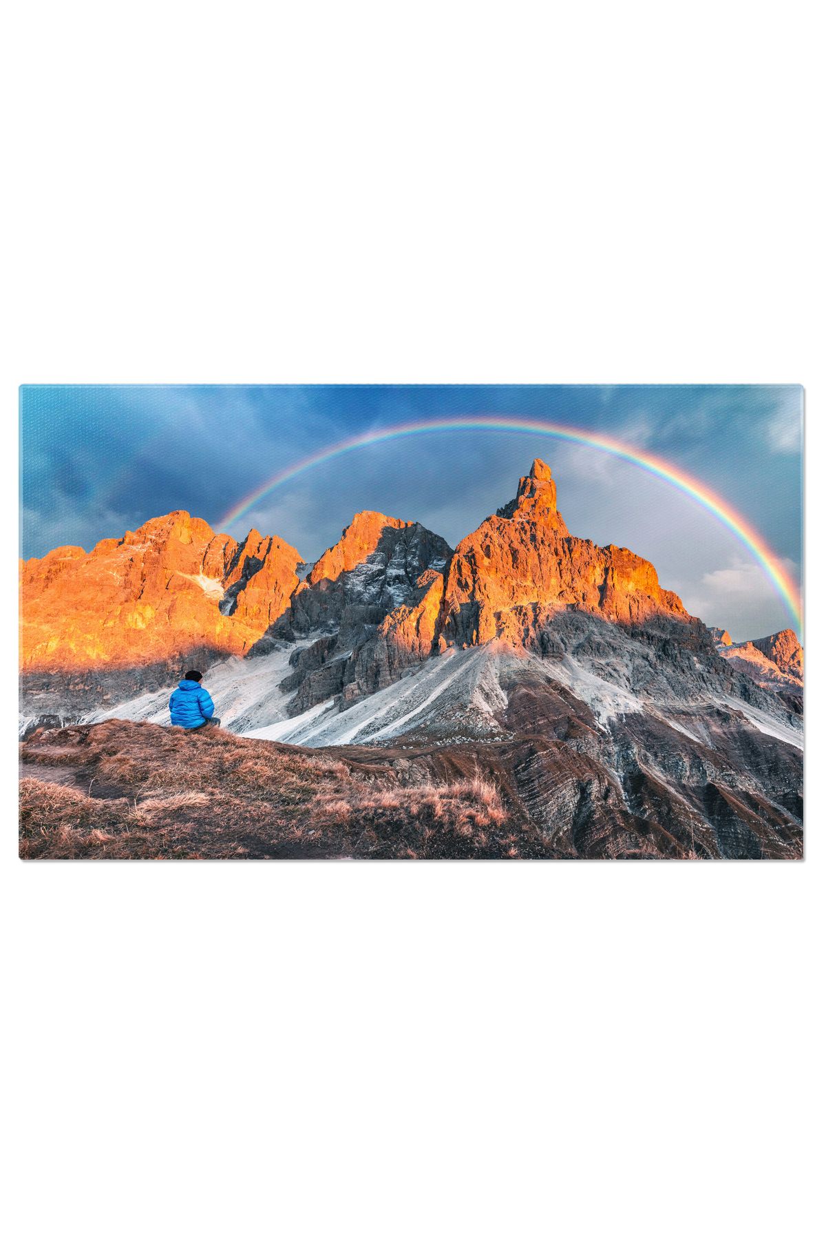StoryGift Romania Tablou Canvas - Magie In Dolomiti - Culorile Calde Ale Unui Apus In Munti, Curcubeu, Explorare - 40 x 25