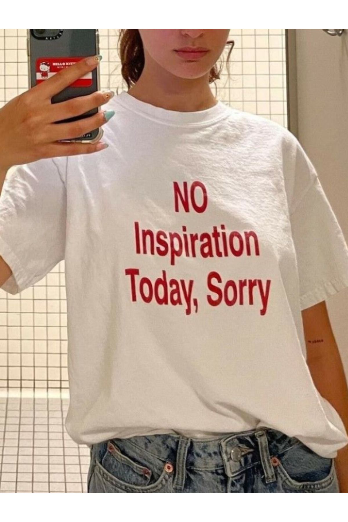 DEEFWEAR DREICH NO ISPIRATION TODAT BASKILI BEYAZ TSHIRT