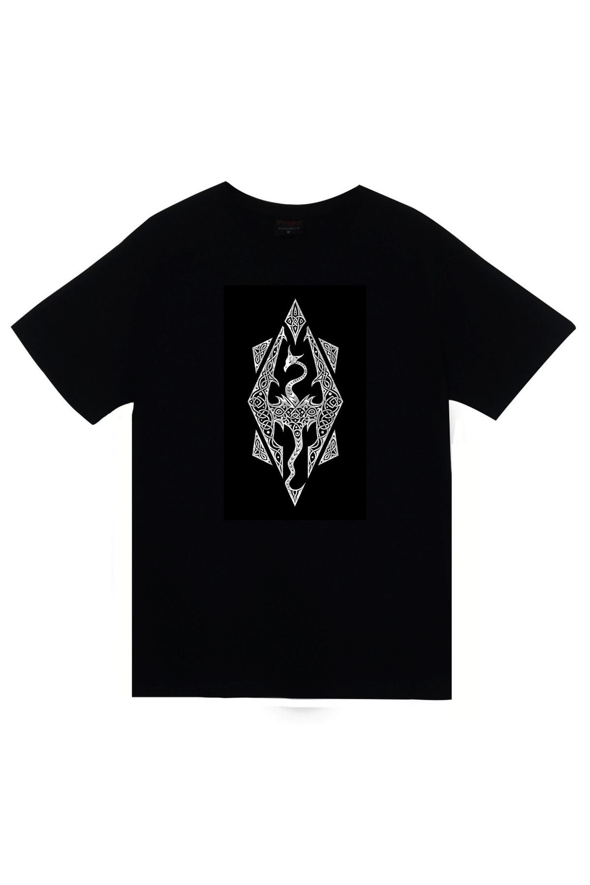 fame-stoned Skyrim Oyun Baskılı Unisex %100 Pamuk Siyah T-shirt