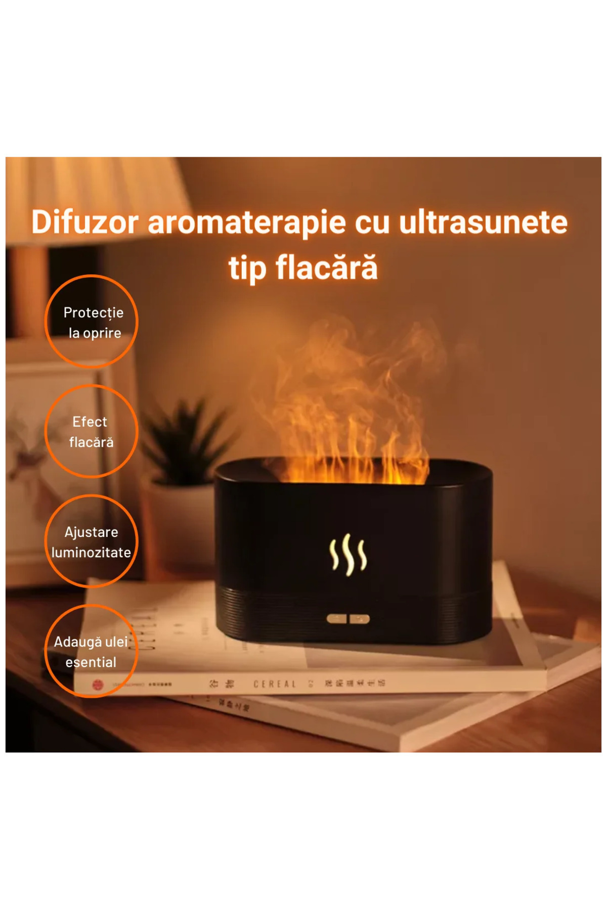MACVI-Macvi® Aromatherapy Diffuser and Humidifier with Flame Effect, Ultrasonic, 180 ml, Black 2