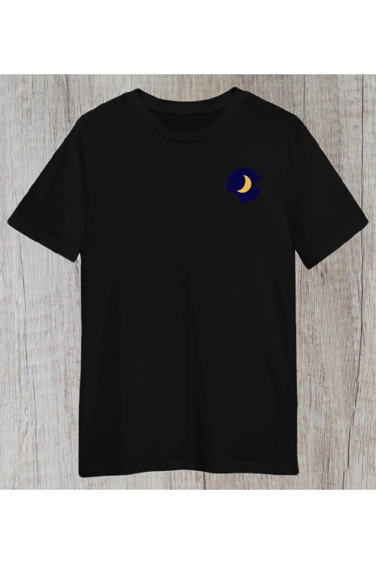 ELNOYA Unisex Grafik Baskılı Oversize Tişört Siyah Pamuklu Ay Tasarım