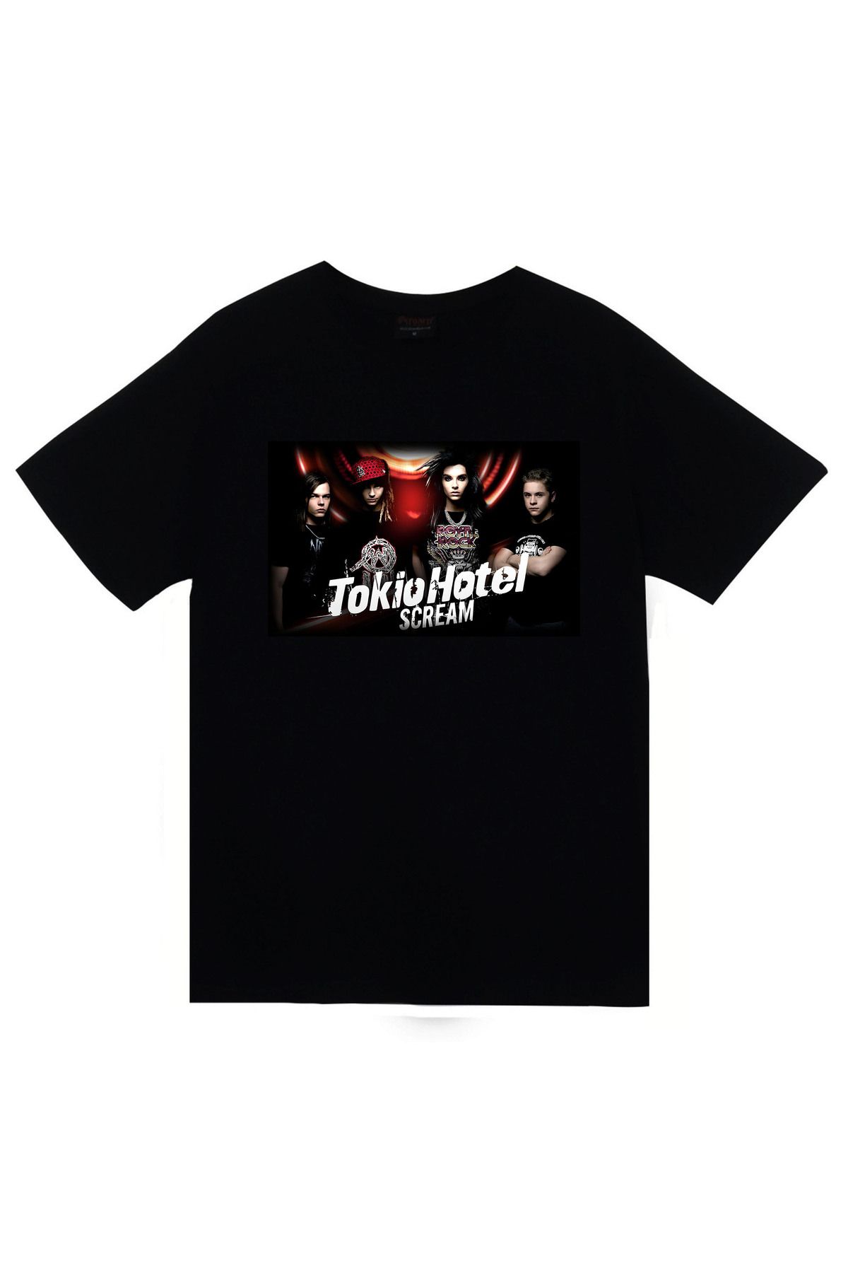 fame-stoned Tokio Hotel Baskılı Unisex Siyah %100 Pamuk T-shirt