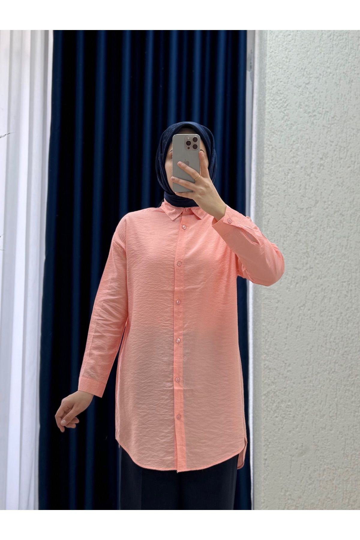 Ebrar Store Sorique Önü Kısa Arkası Uzun Düz Çilek Gömlek-Zİ2137 Pembe