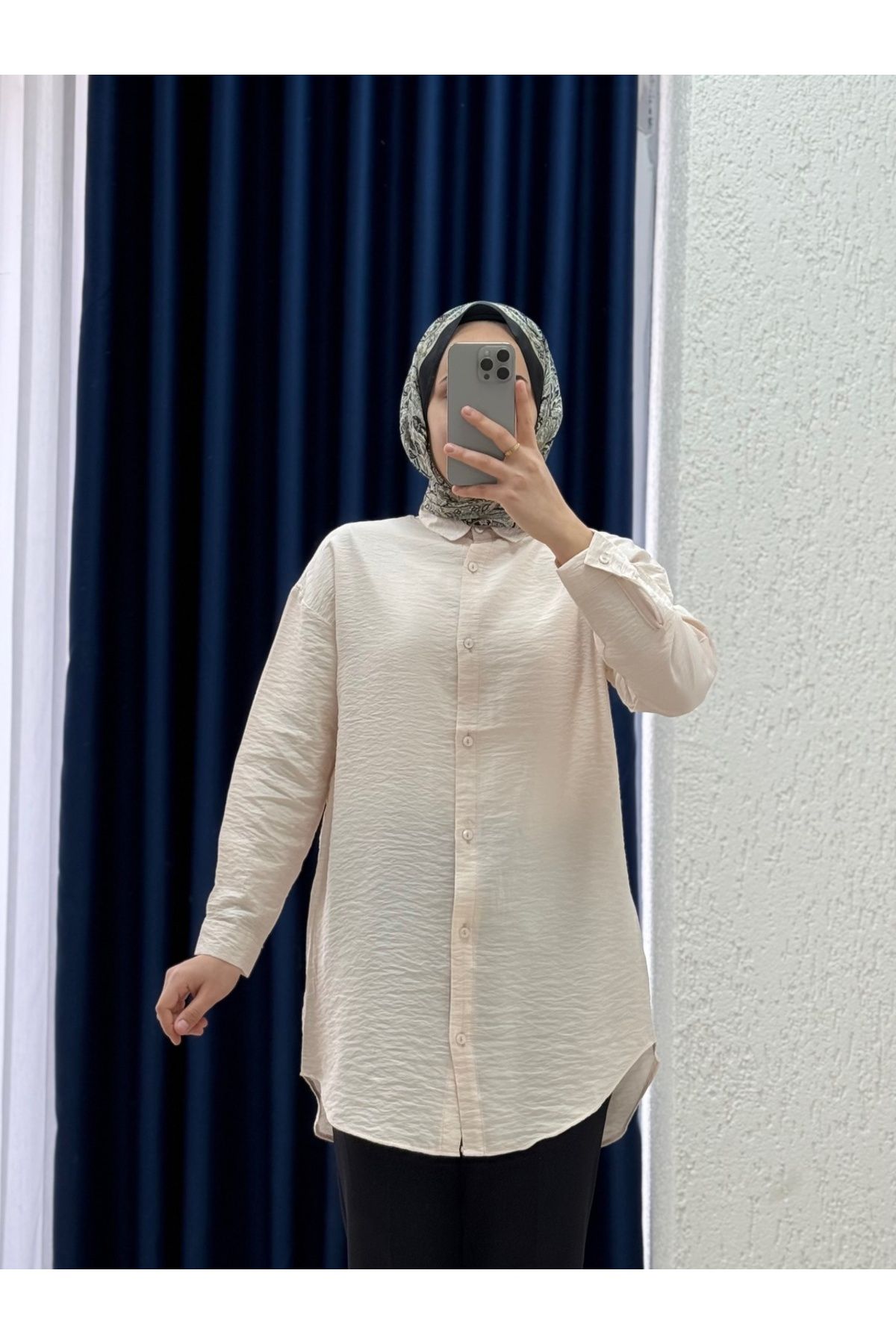 Ebrar Store Sorique Önü Kısa Arkası Uzun Düz Çilek Gömlek-Zİ2137 Taş