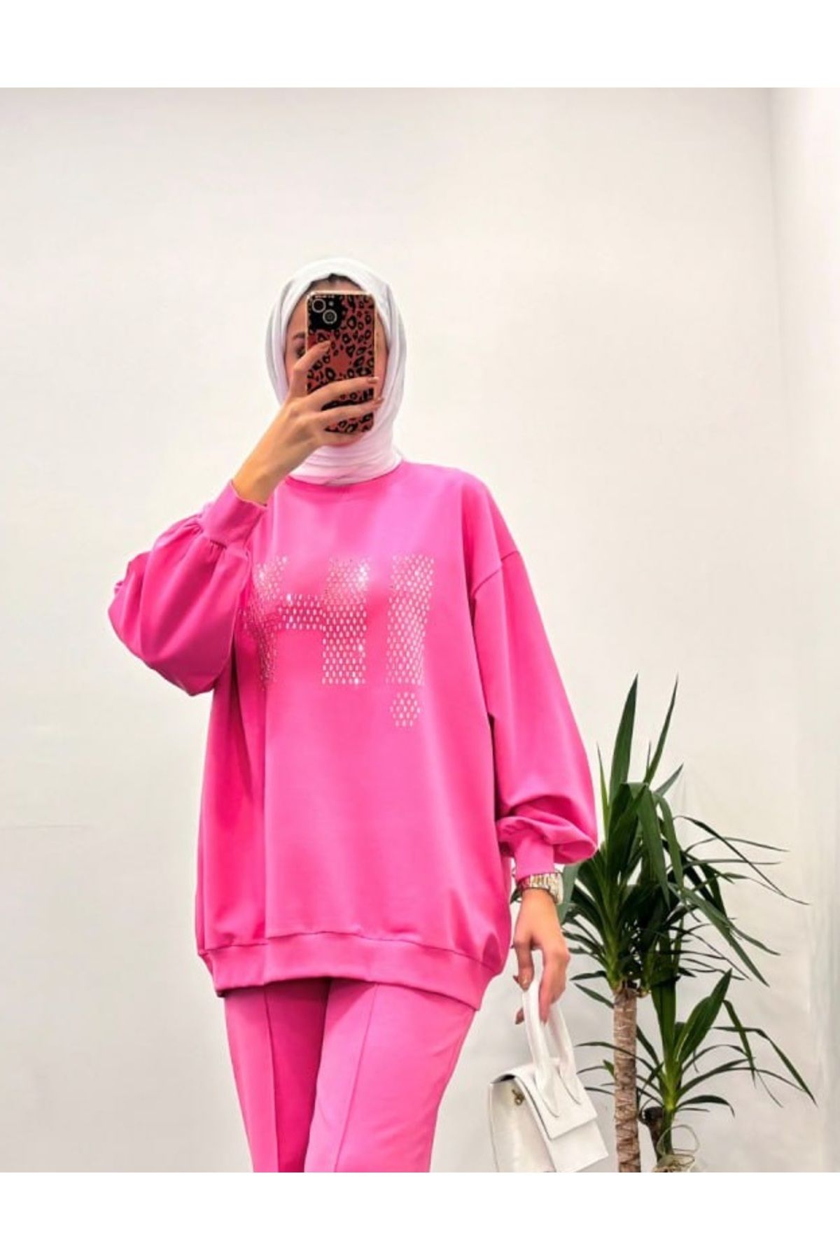 Suede Style 5241 - 2 İplik "HI" Yapıştırma Taşlı Basic Kadın Sweater