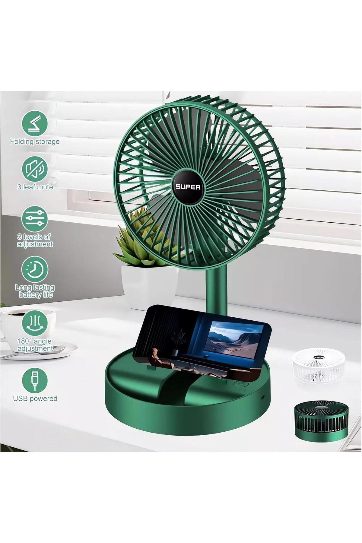 Tastech MASAÜSTÜ ŞARJLI FAN 3 HIZ KADEMELİ KATLANABİLİR TELESKOBİK VANTİLATÖR SERİNLETİCİ MİNİ KLİMA