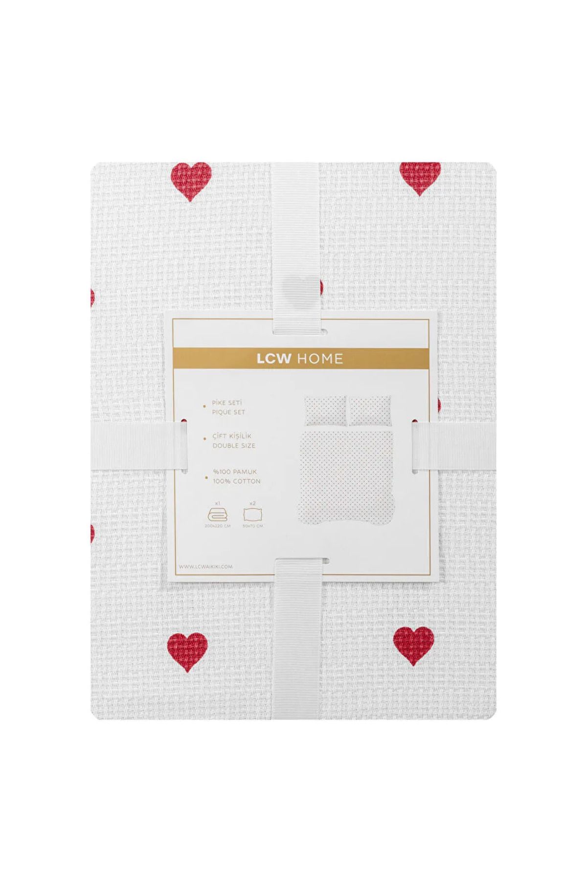 LC Waikiki-Lcw Home Red Heart Patterned Double Pique Set 6