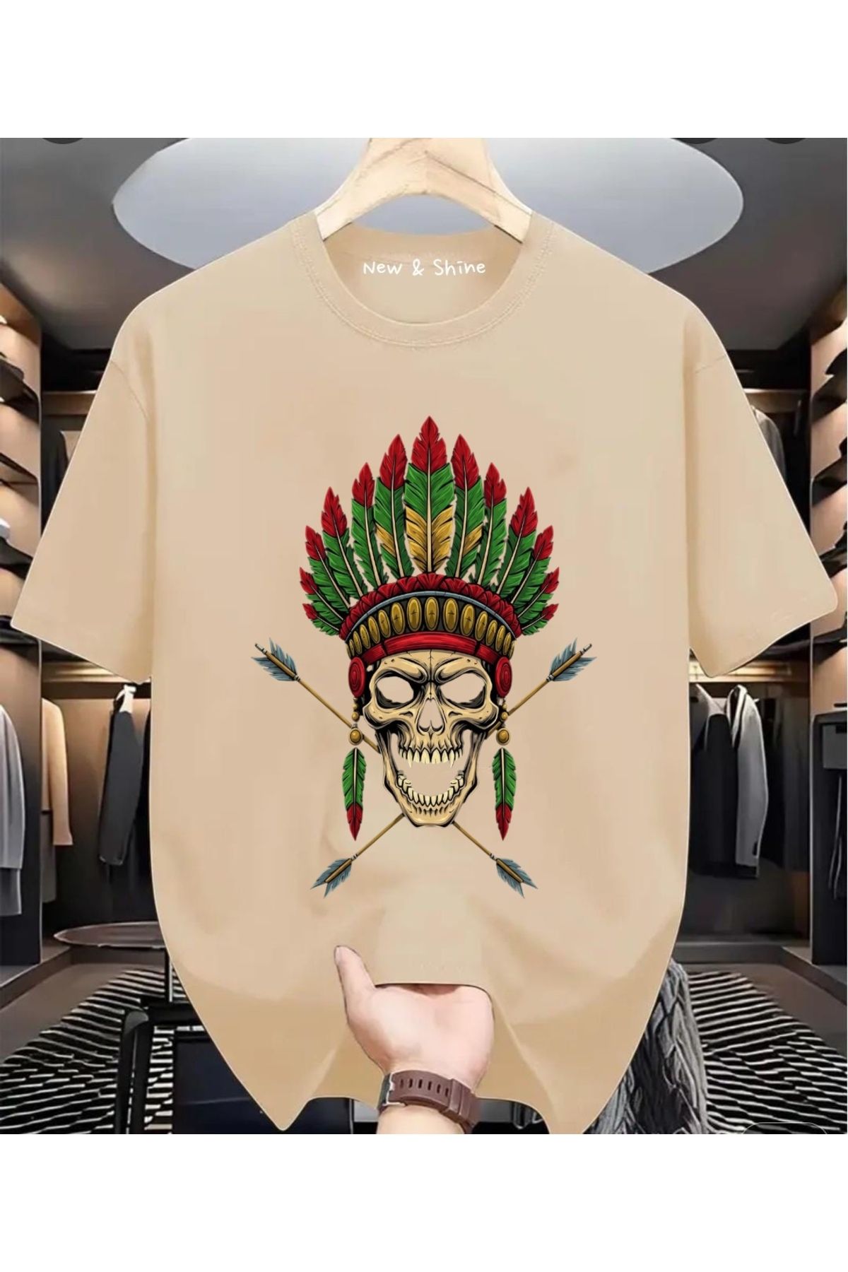 New Shine Kuru Kafa Baskılı Oversize T-Shirt