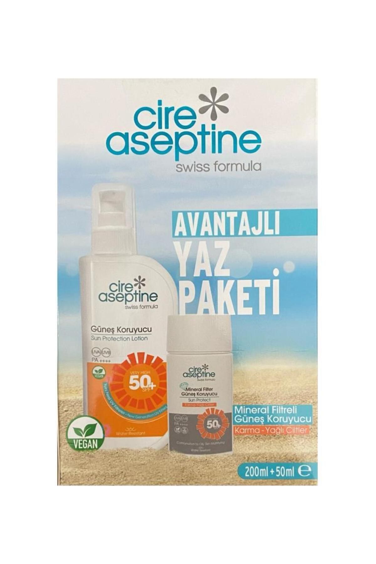 CIRE ASEPTINE Güneş Koruyucu 50 SPF 200 ml + Mineral Filitreli Güneş Koruyucu Karma ve Yağlı Ciltler