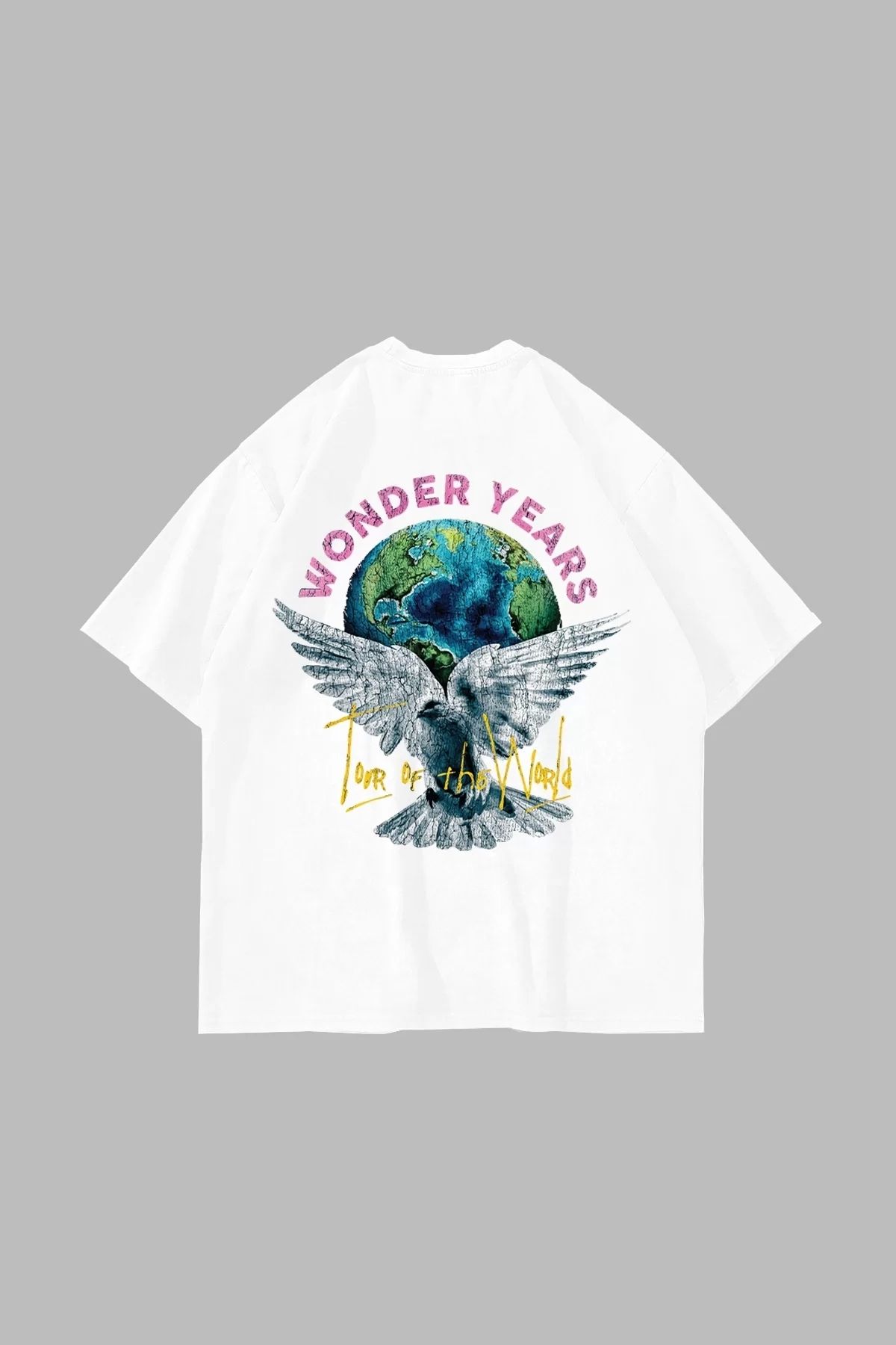Bak Moda Wonder Years Baskılı Oversize Unisex Beyaz Tshirt