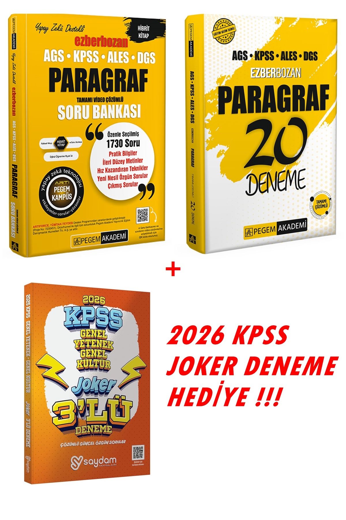 Pegem Akademi Yayıncılık KPSS 2026 ÖN LİSANS PARAGRAF SORU BANKASI+PARAGRAF DENEME+JOKER DENEME HEDİYE