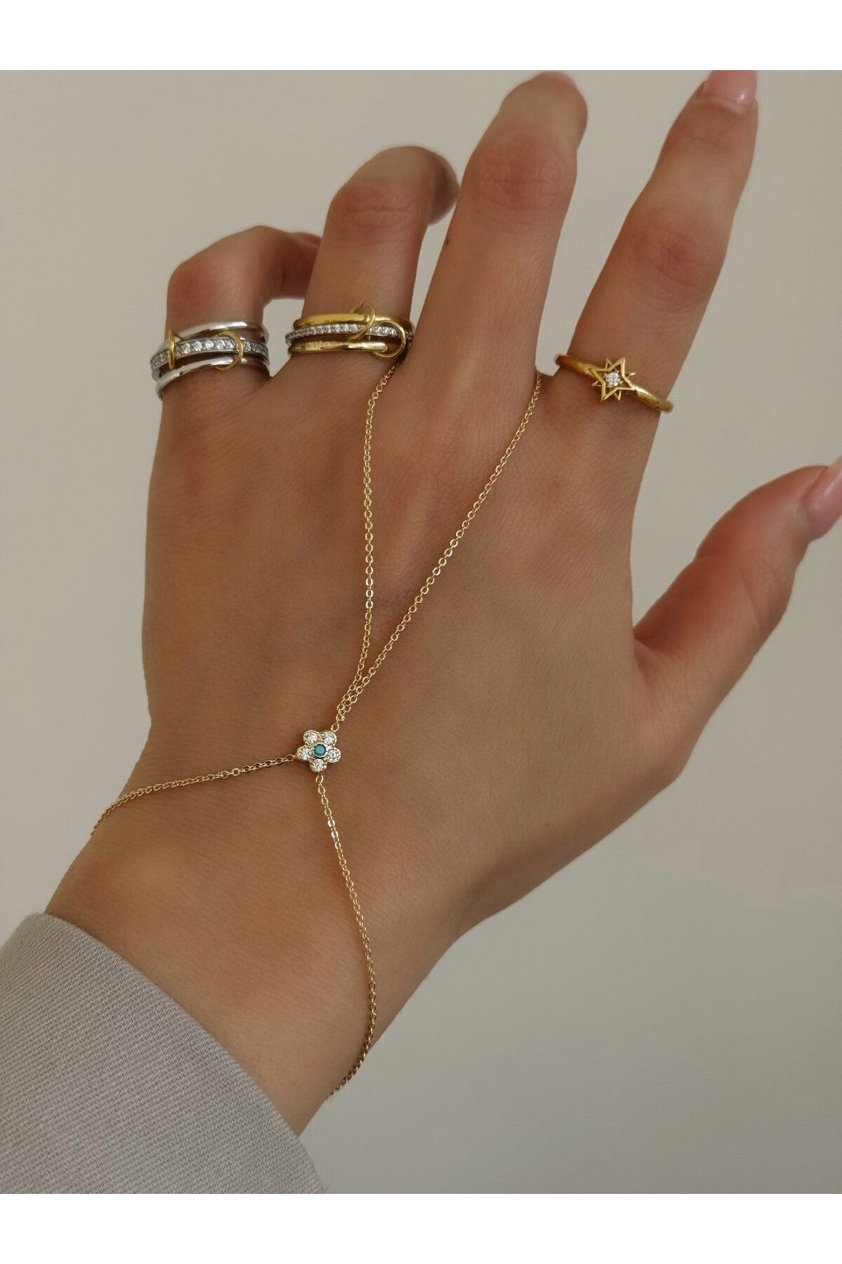 H&B Design Çelik Mavi Çiçekli Gold Şahmeran