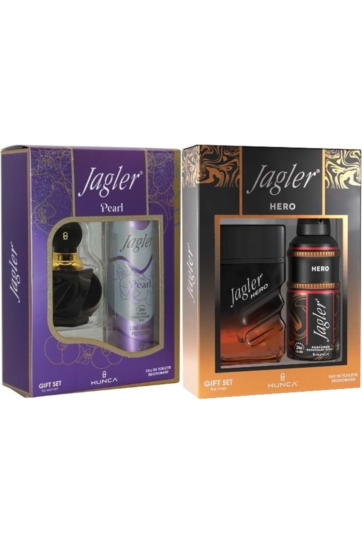 Jagler Parfüm Seti (Karma Set) Kadın 60ML Pearl + Deodorant / Erkek 90ML Hero + Deodorant