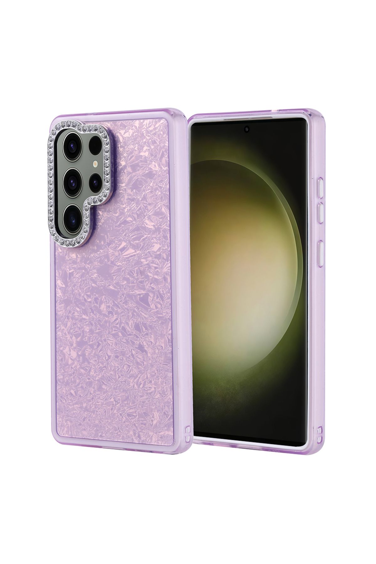 Strap U Samsung Galaxy S25 Ultra Kırık Cam Efektli Işıltılı Kılıf Kamera Koruması Taşlı Tasarım Kapi Kapak
