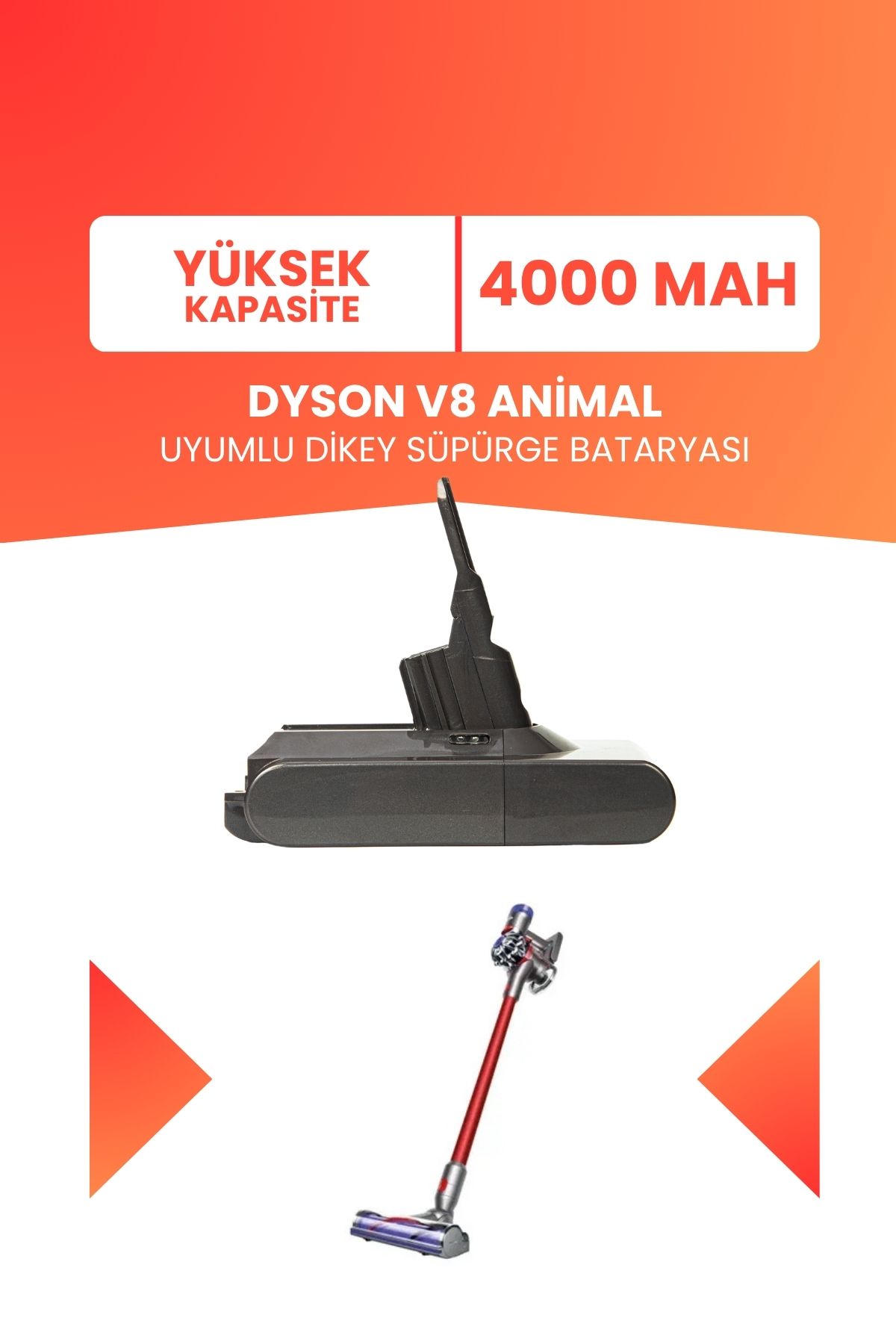 ELECTROLL Dyson V8 Animal Uyumlu Batarya (YÜKSEK KAPASİTE) 21.6 V 4000mah Pil Şarjlı Dikey Süpürge Bataryası