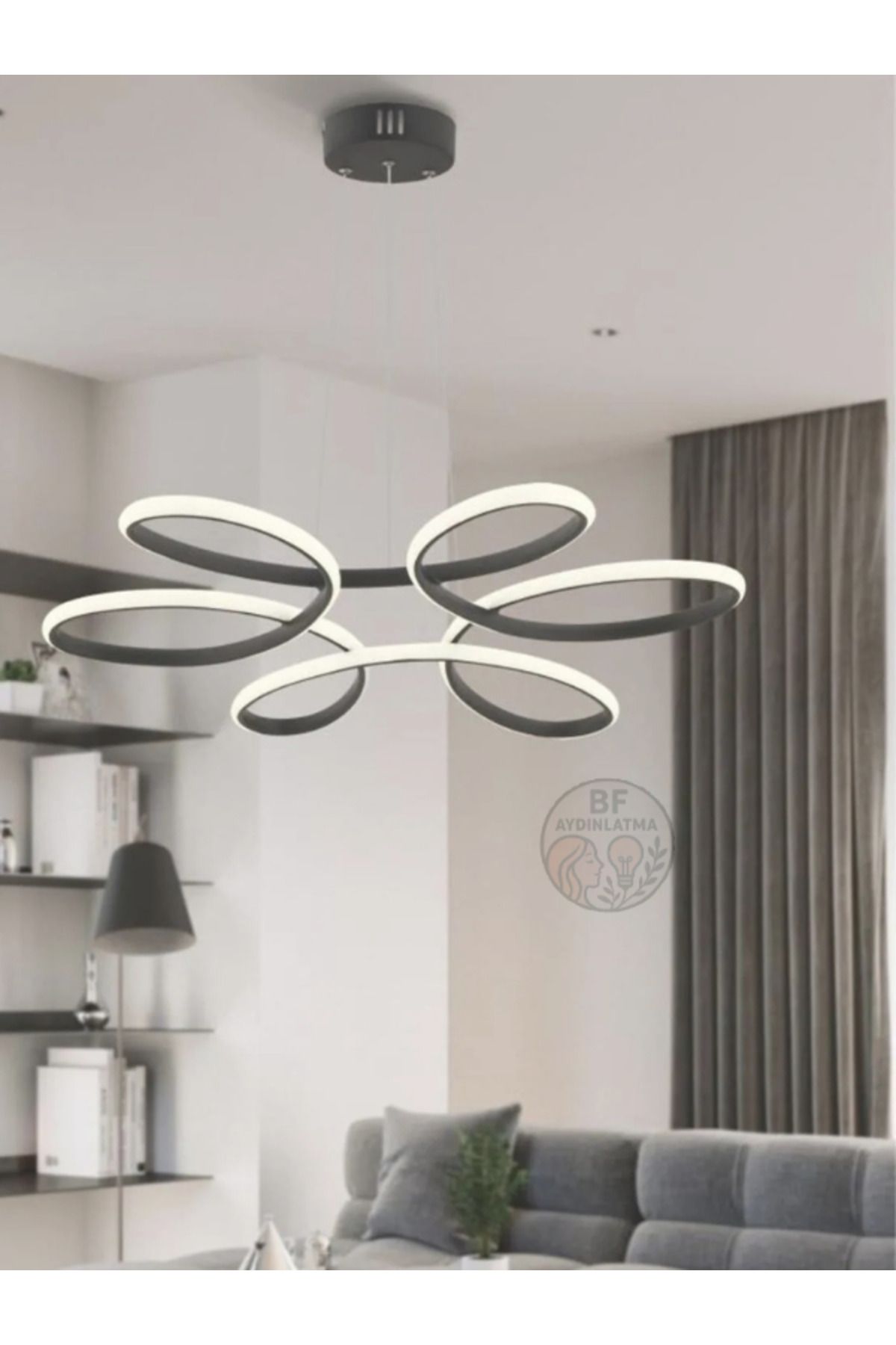 B&F STORE NEW STYLE Papatya Siyah Ledli Lüx Modern Beyaz Power Led Avize