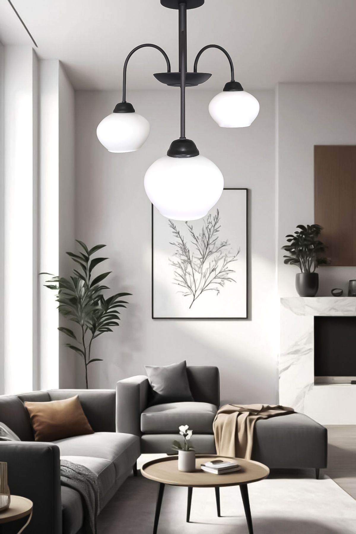 Fer Avize Dora Dekoratif Tasarım Modern Kollu Camlı Avize Oturma Odası Yemek Odası Salon