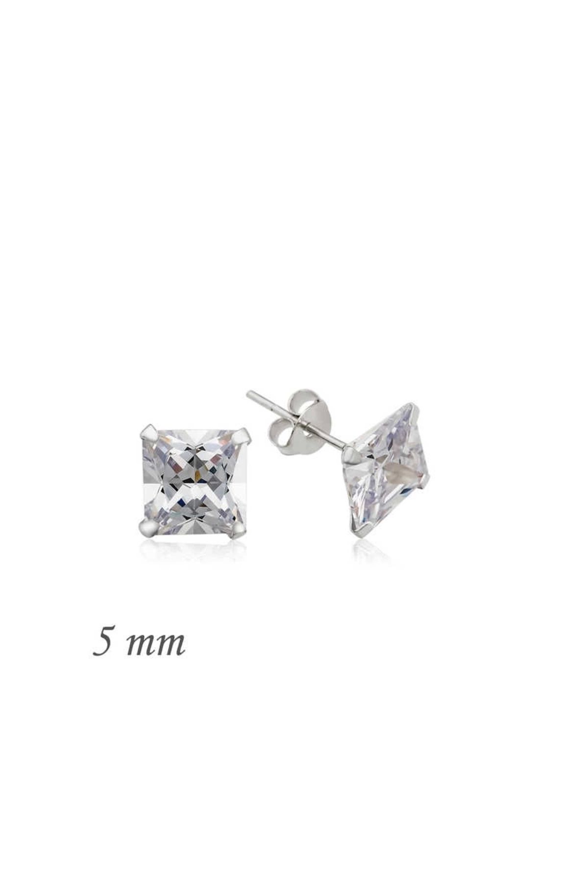 luz&pos Gümüş Kare Tek Taş Zirkon Küpe - 5 mm