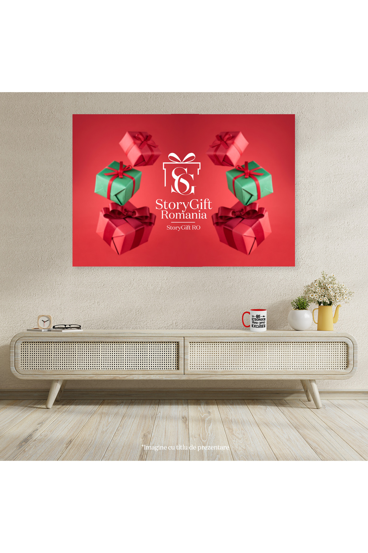StoryGift Romania-Mug with an arrow and the message "Be stronger than your excuses" with Red Handle, With 4