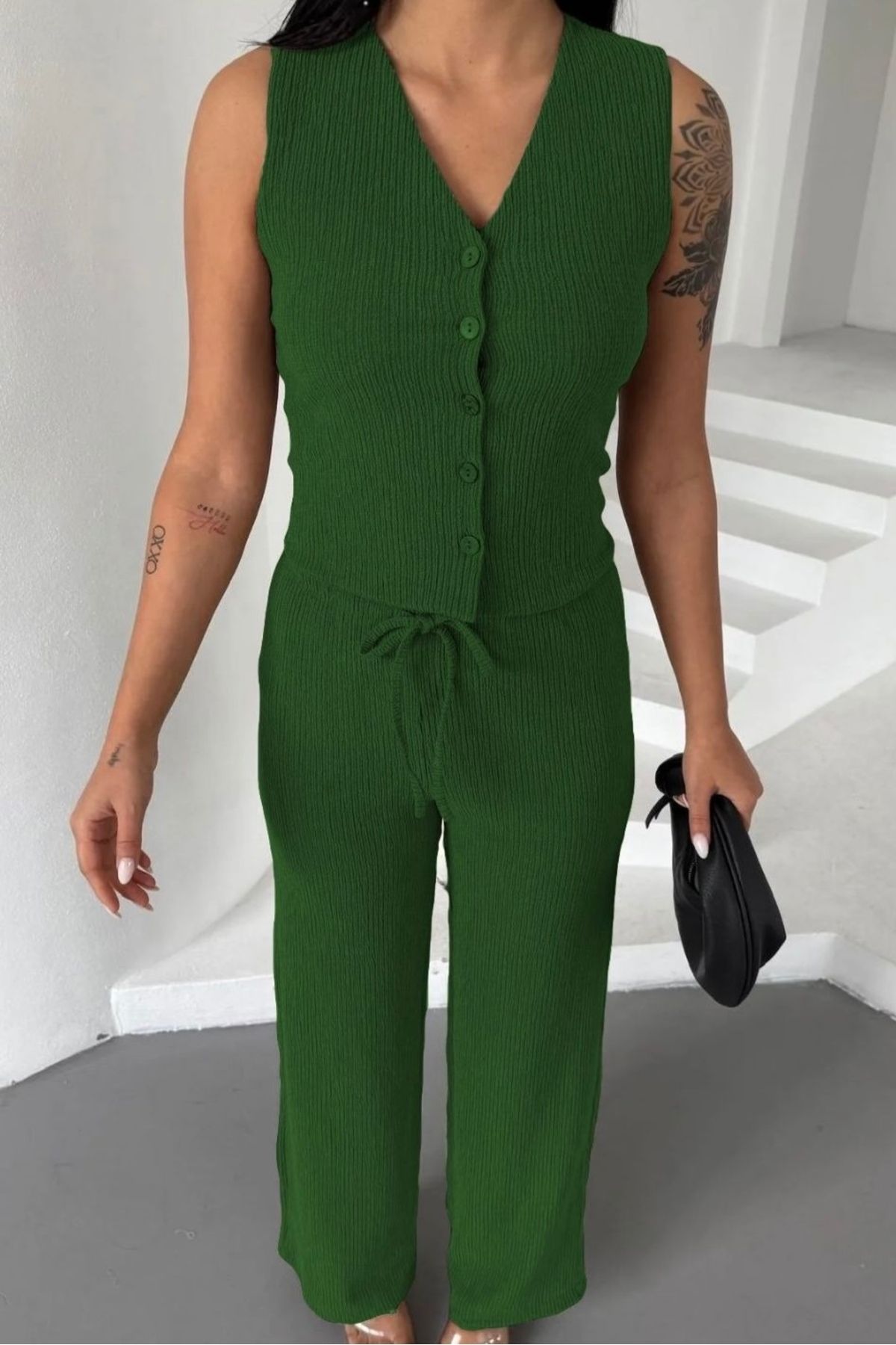 bb butik basic Bürümcük Yelek- Pantolon İkili Takım BC4406