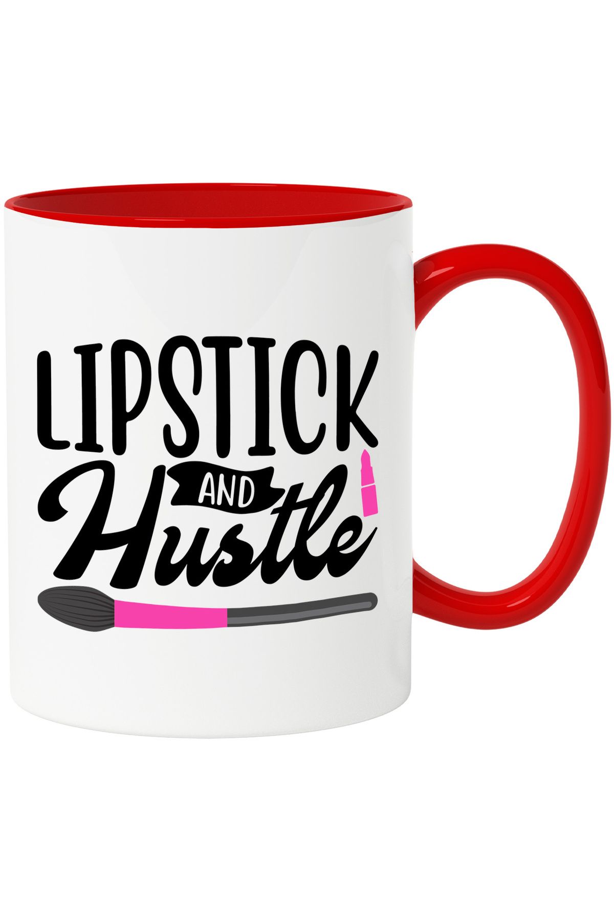 StoryGift Romania-Mug with the text "Lipstick and hustle" - lipstick and work with Red Handle, With Red Handle STG, STG 1