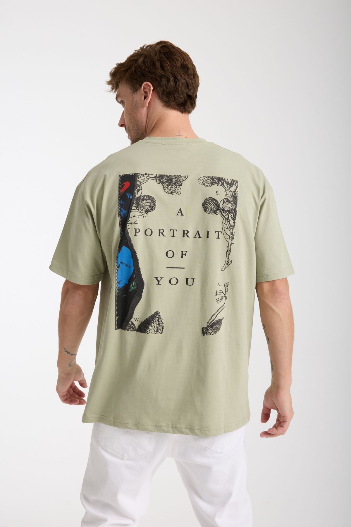 Tarz Cool Erkek Su Yeşili Future Ön Ve Arka Baskılı Oversize Bisiklet Yaka T-Shirt