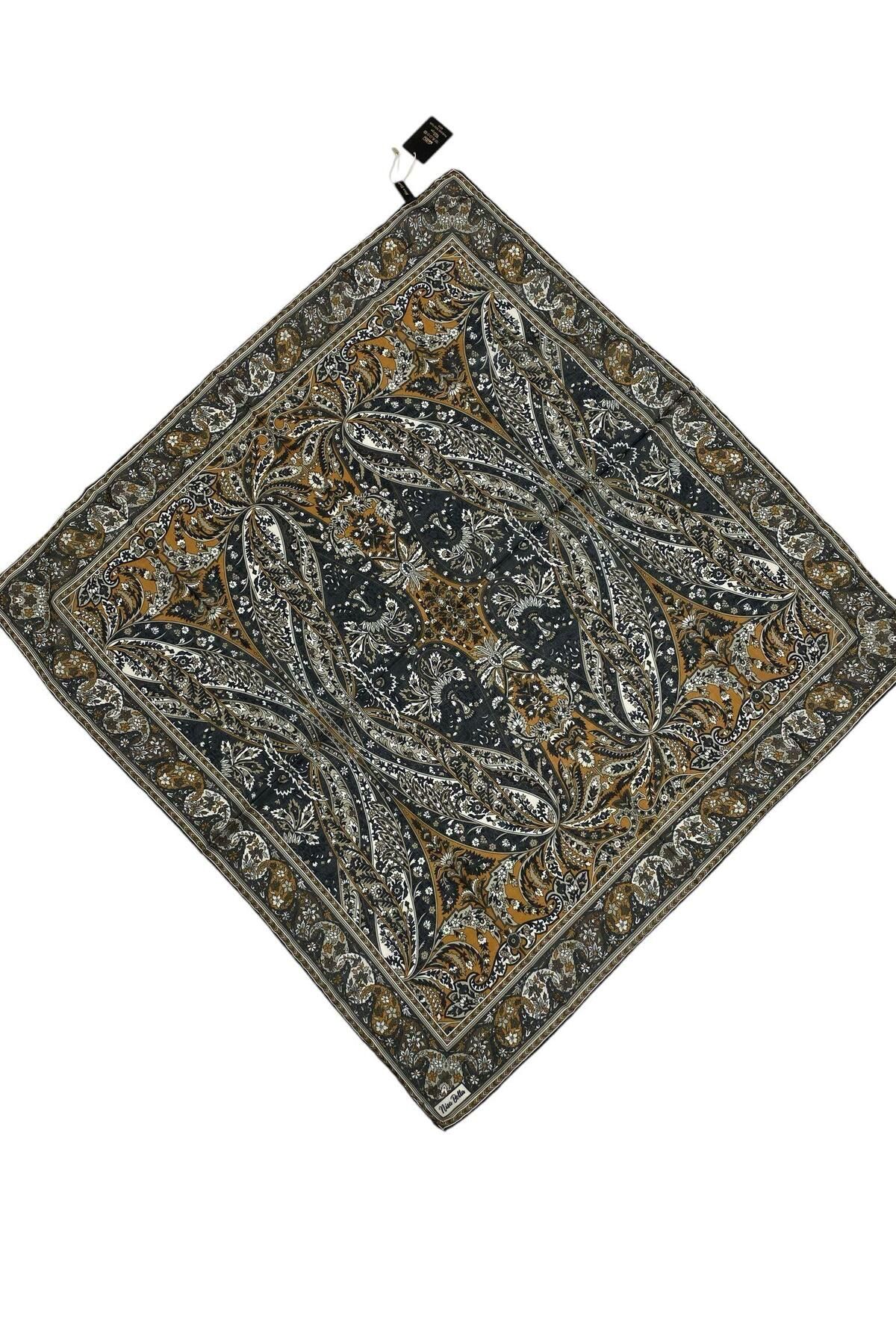 NİSA İPEK RETRO SOFT EŞARP SİYAH AÇIK KARAMEL (SR8)