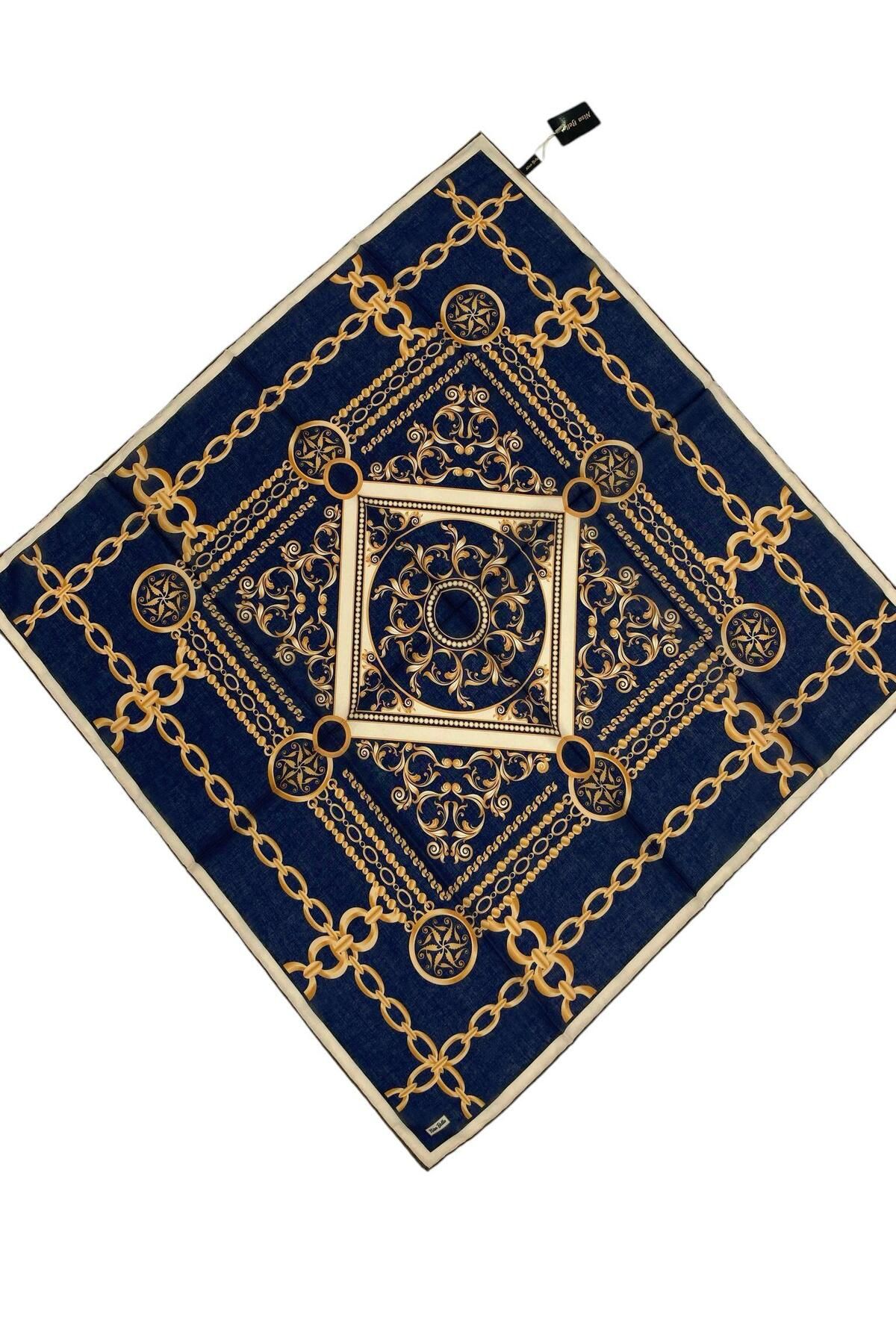 NİSA İPEK RETRO SOFT EŞARP LACİVERT GOLD (SR9)