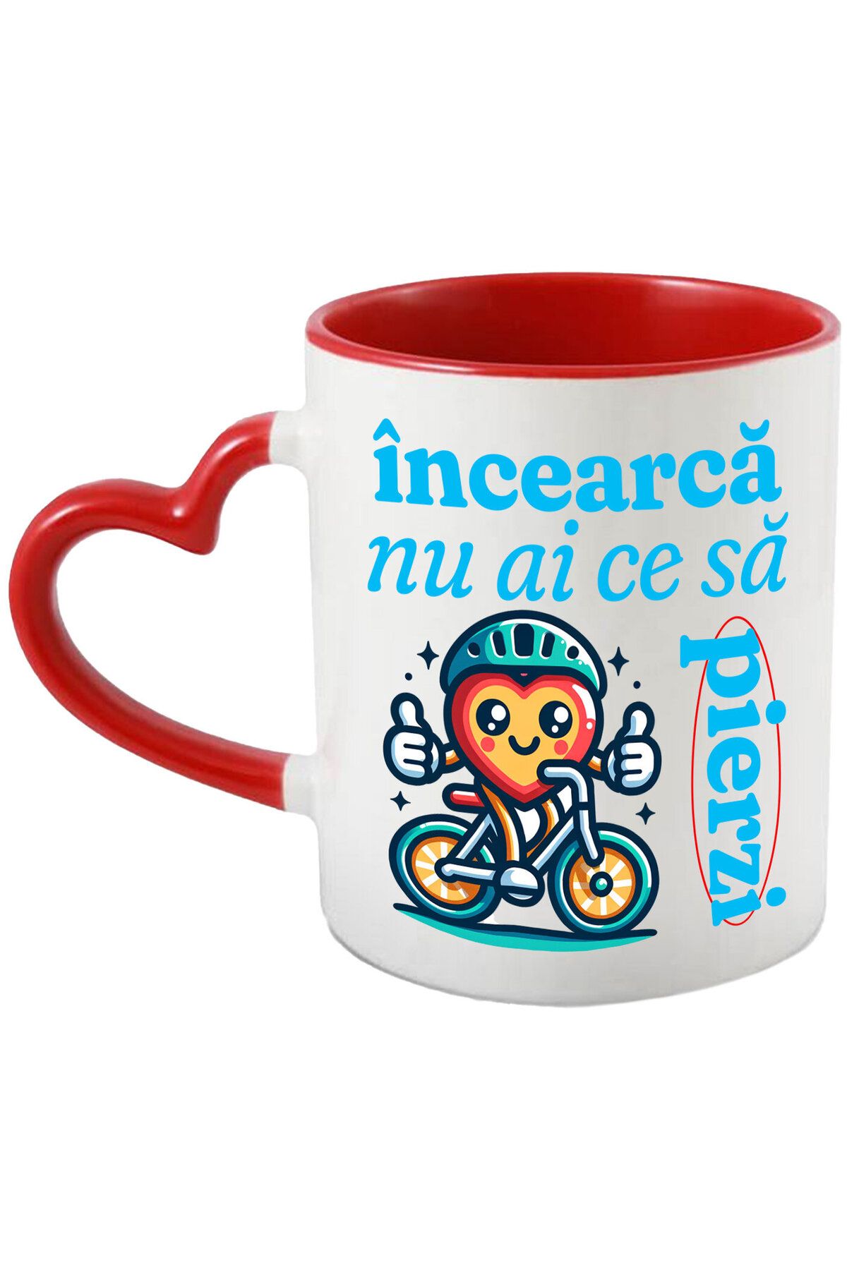 StoryGift Romania Cana Cu Inima Colorata Cu Casca De Protectie Pe Bicicleta Plimbare Sport Text In, Cu ,stg - One Size