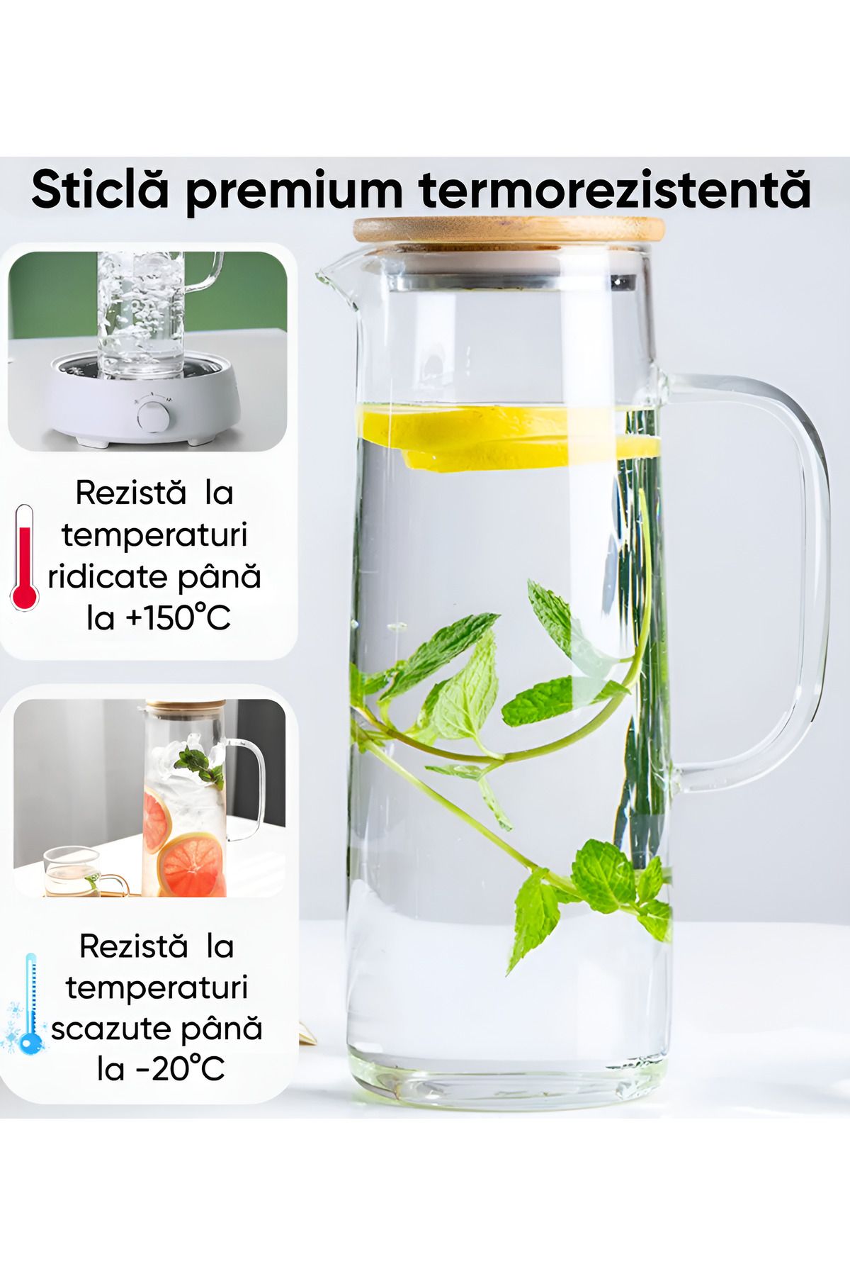 Köken-2 Carafes 1.4L Borosilicate Glass, Pitcher With Airtight Lid Bamboo, 26x8.5 Cm, -20°C To 150°C 4