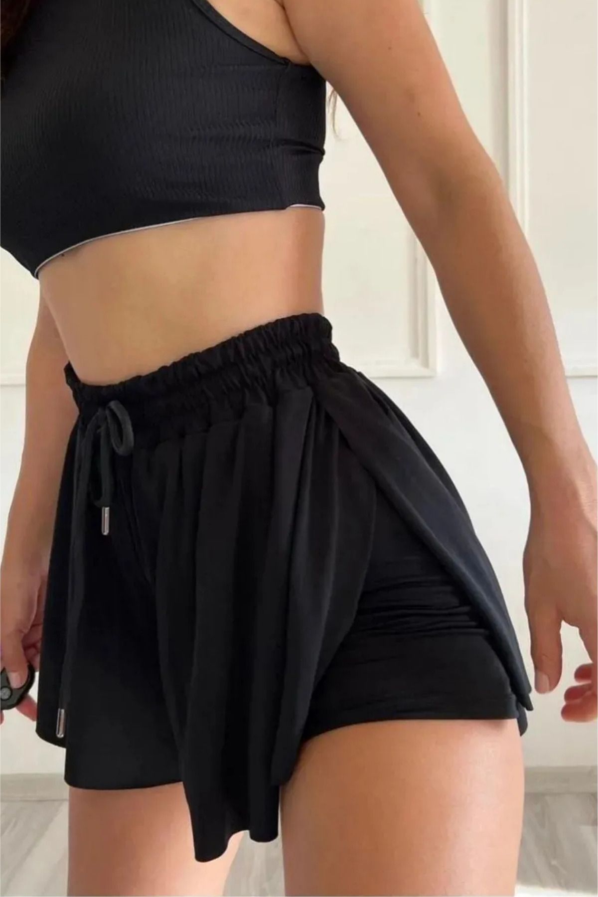 Thestiluxe Kadın Bol Kesim İçi Taytlı Yüksek Bel Rahat Spor Şort Etek Şık ve Konforlu Günlük