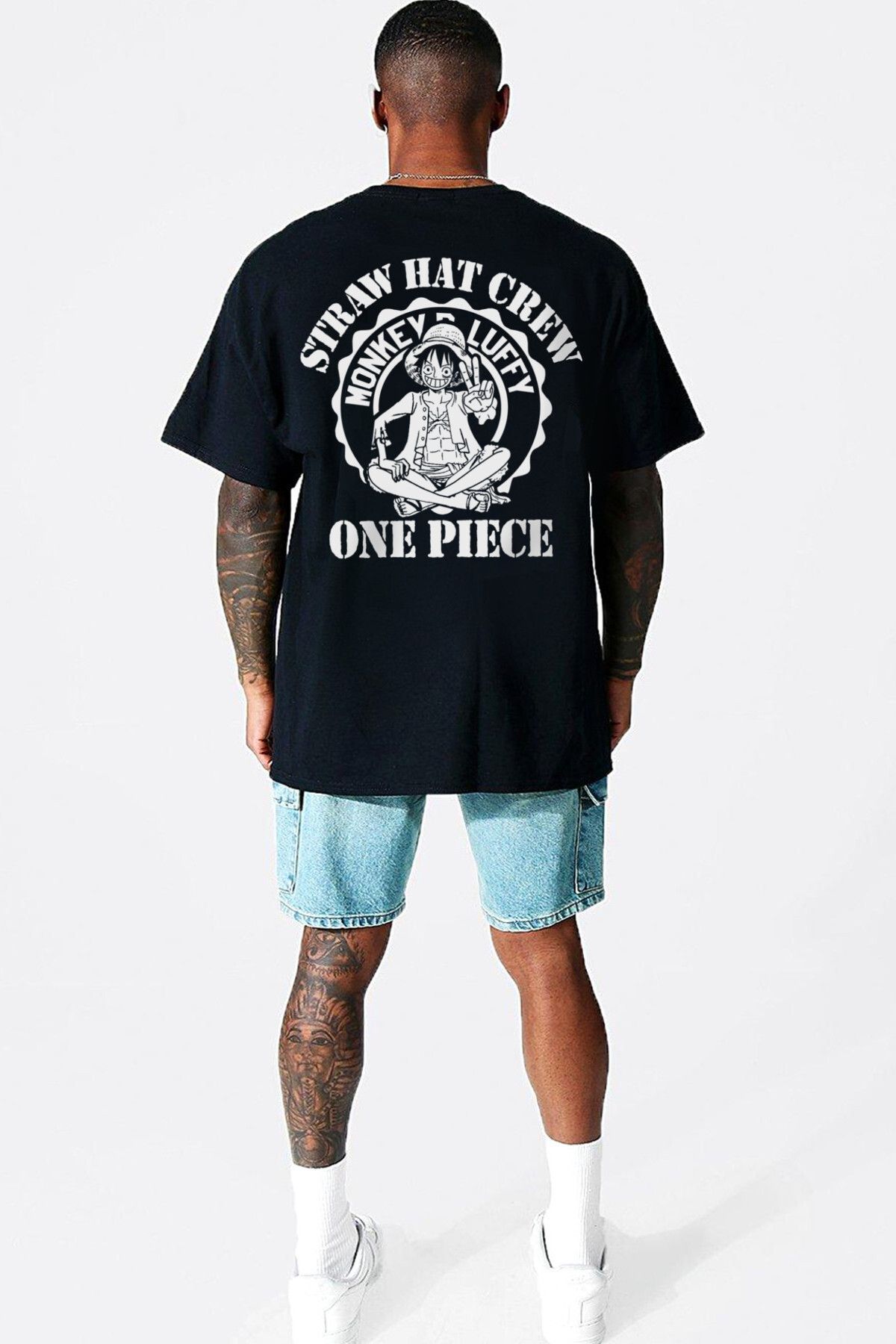 ROCKANDROLL One Piece Logo Siyah Arka Baskılı Oversize Erkek T-shirt