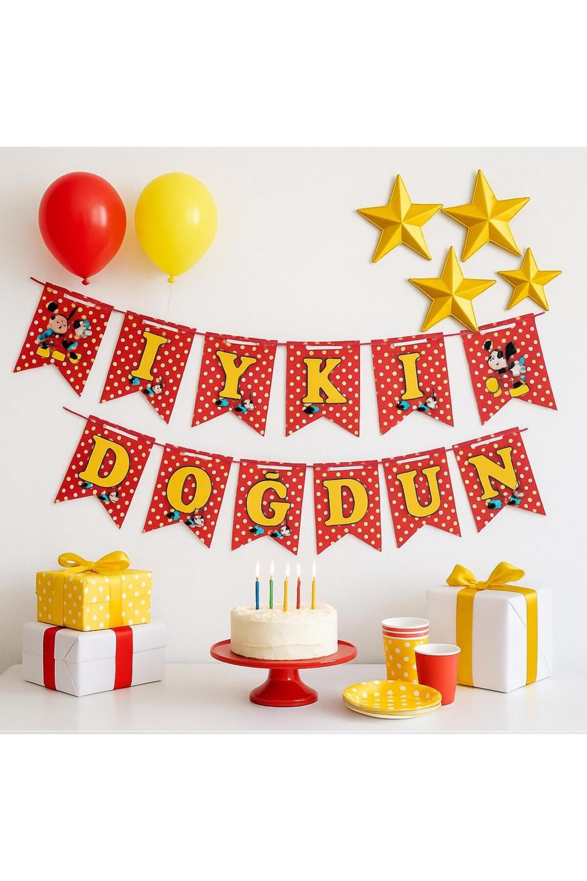 partyrüyası Mickey Mouse Karakter Temalı Açılır Iyiki Doğdun Yazılı Banner 2 METRE