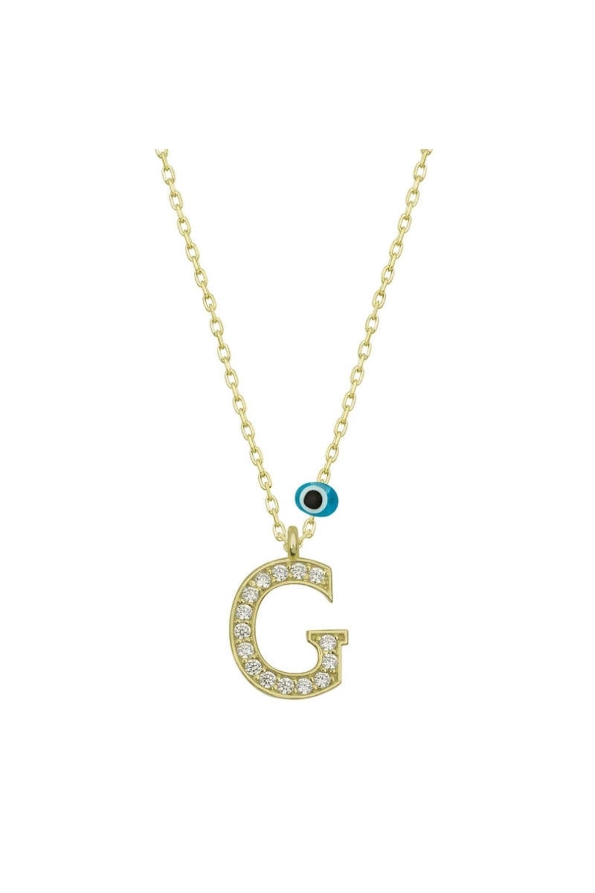 luz&pos Gümüş Nazar Gold G Harfi Kadın Kolye