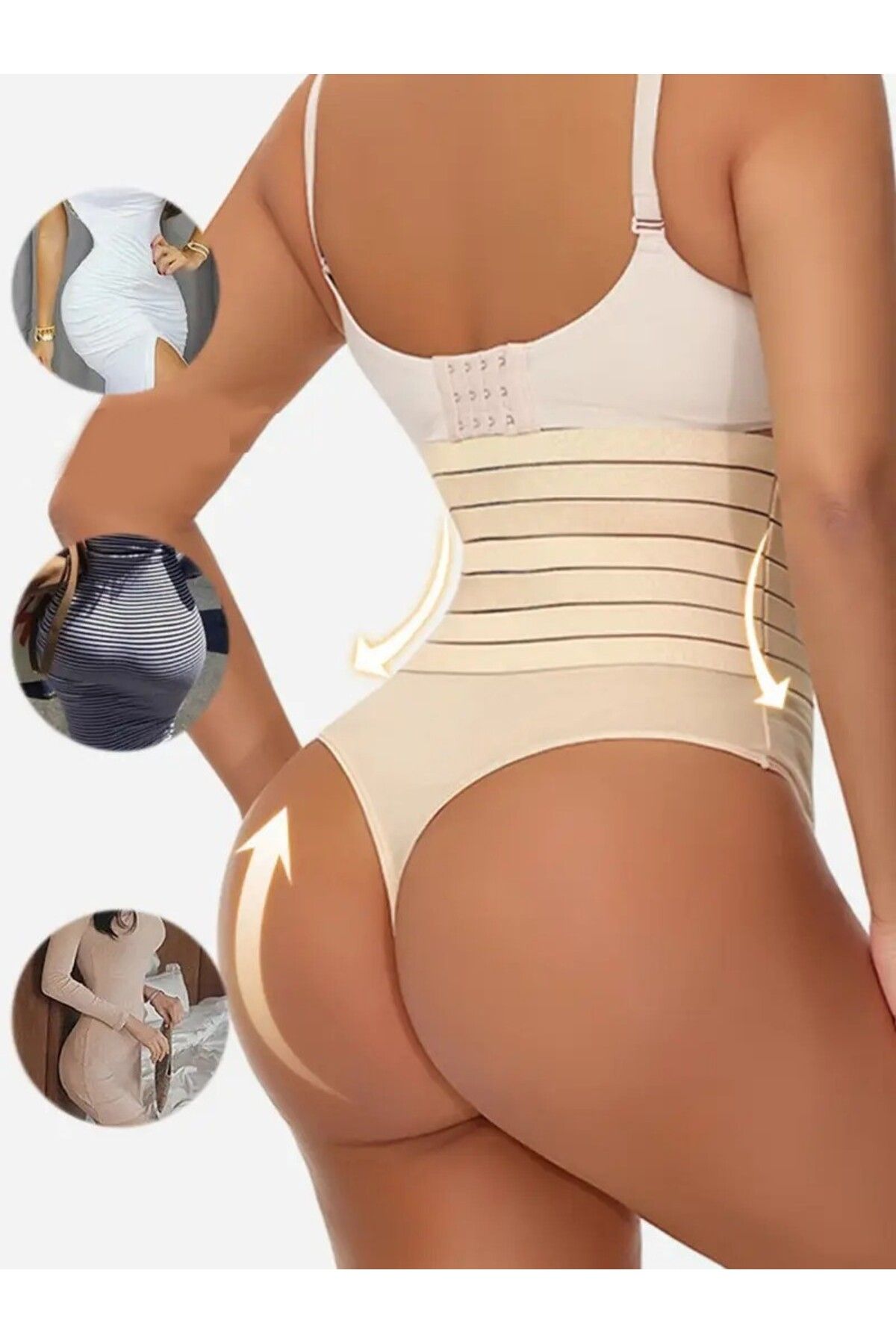 MİSTİRİK-Flerna Model Abdominal Tightening and Flattening High Waist Corset String Panties Skin Color 3