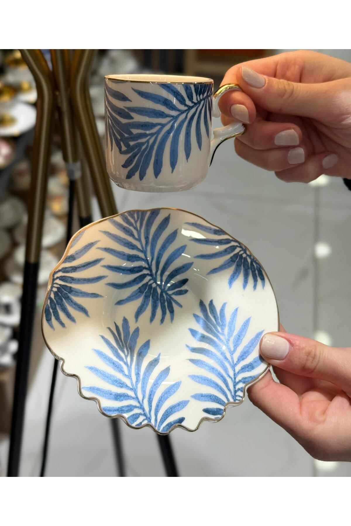 Onedekor 6'lı Porselen Blue Palm Kahve Fincanı