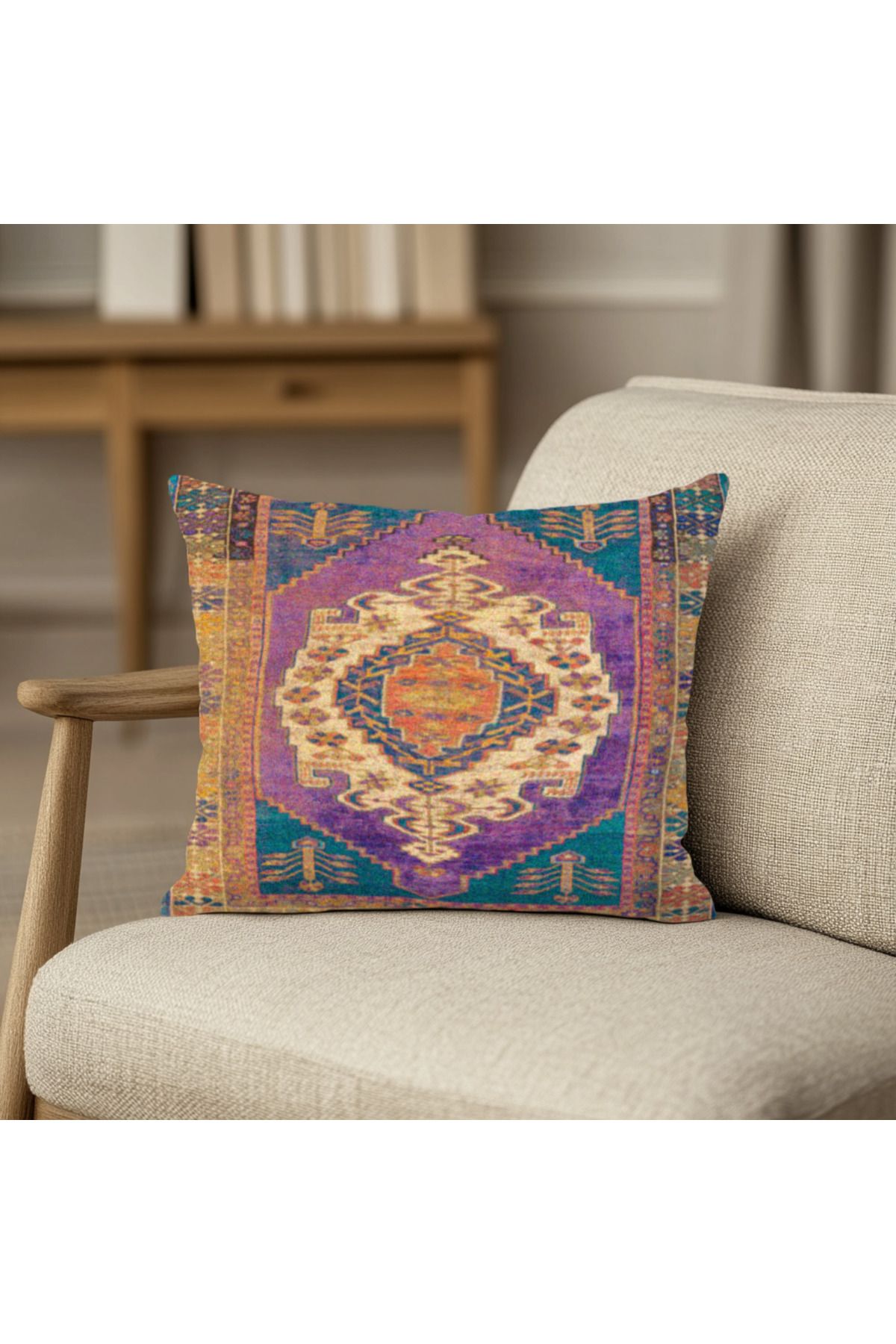 TURKISHRUG KINGDOM Geometrik Boho Desenli Yastık Kılıfı Kare