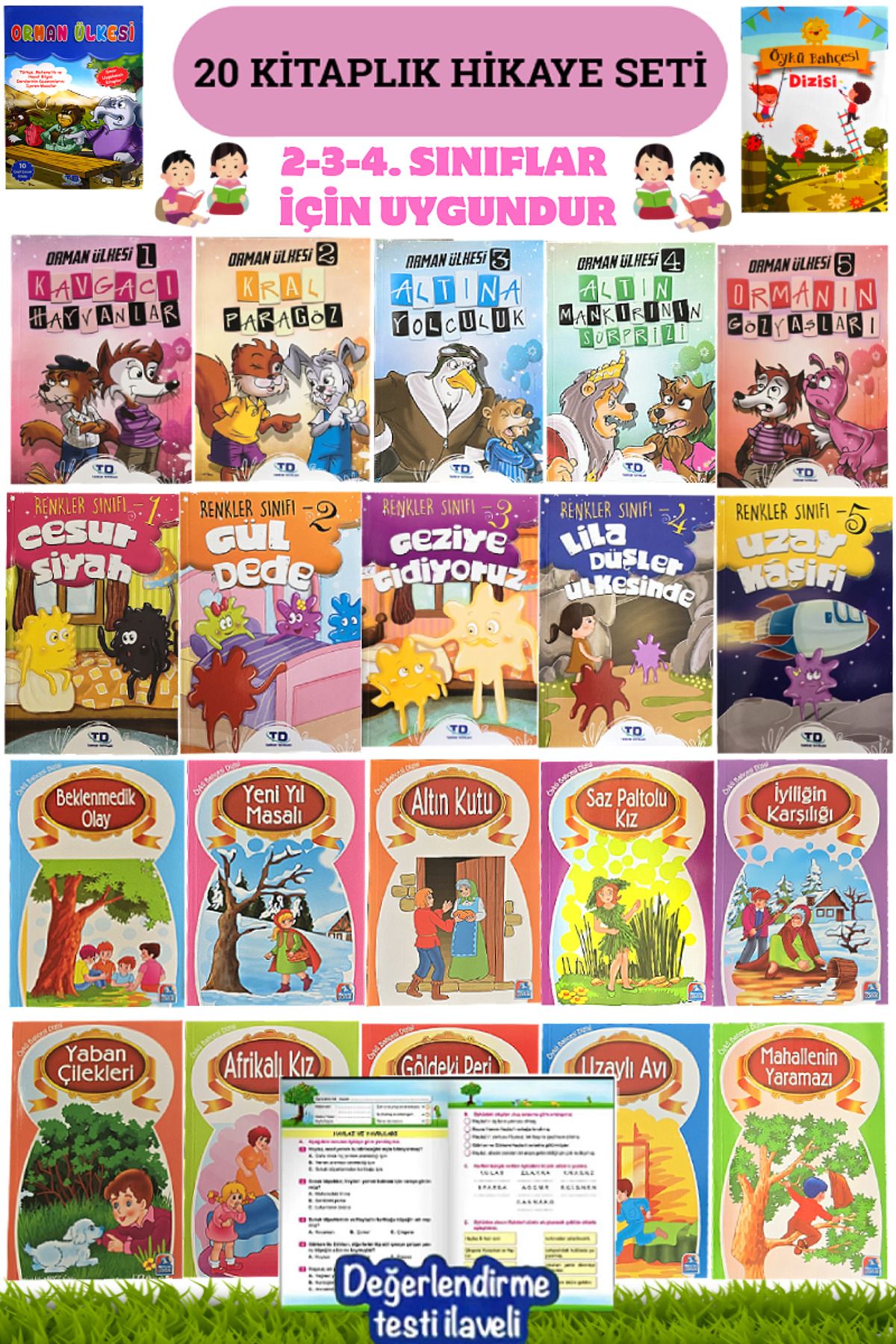 Altınpost Yayınları 20 Kitaplık Hikaye Seti: Orman Ülkesi-Renkler Sınıfı+Öykü Bahçesi Dizisi+Değerlendirme Testi İlaveli