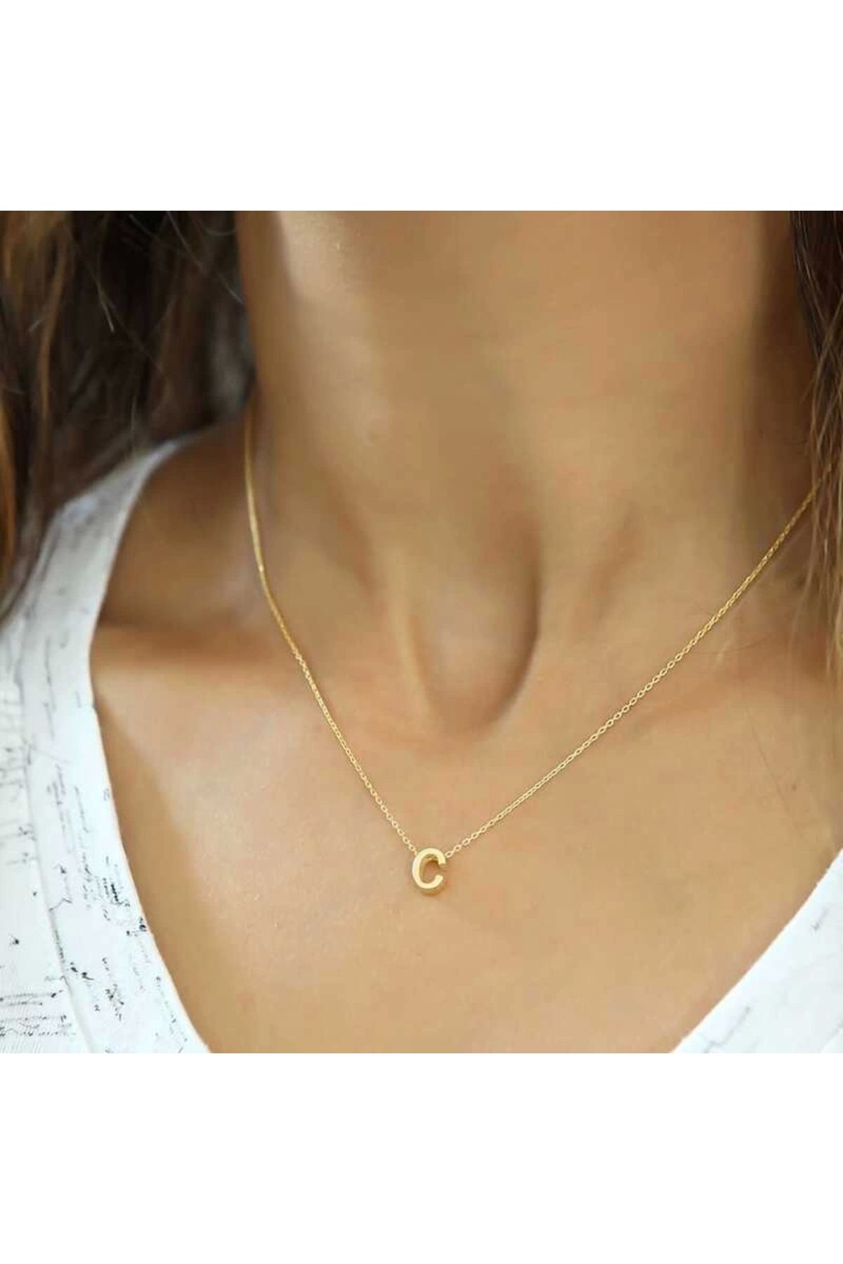 luz&pos Gümüş Gold 3 Boyutlu C Harf Kolye
