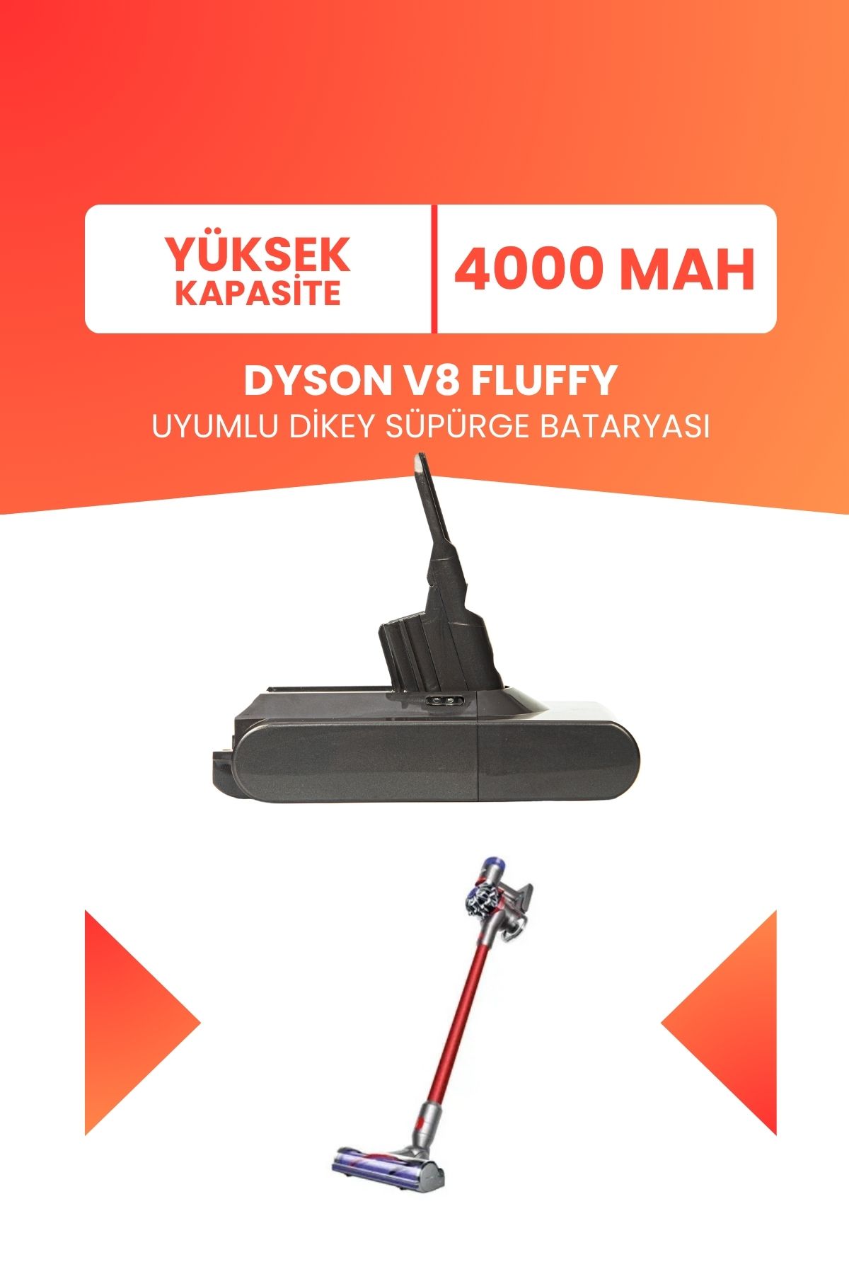 ELECTROLL Dyson V8 Fluffy Uyumlu Batarya (YÜKSEK KAPASİTE) 21.6 V 4000mah Pil Şarjlı Dikey Süpürge Bataryası