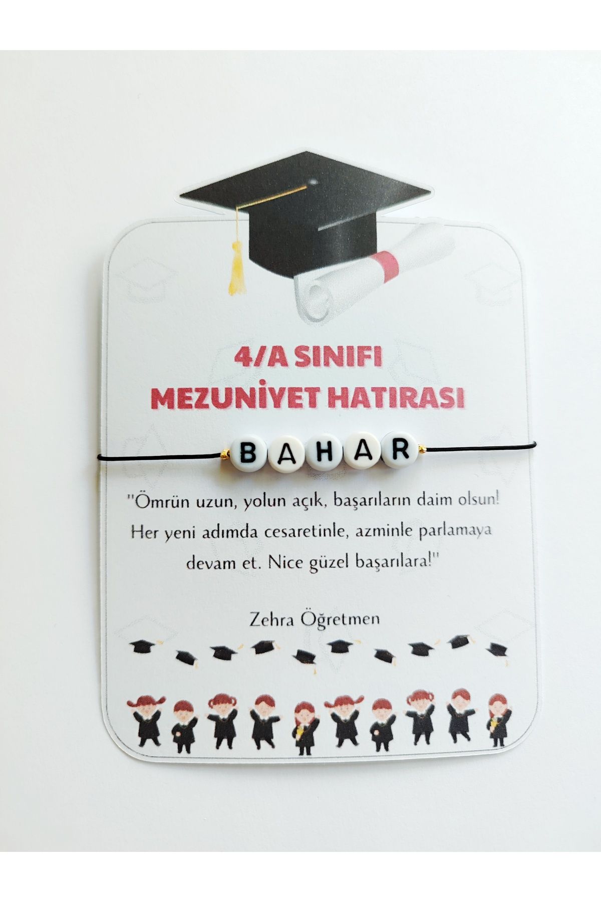 Kiraz Craft 10 Adet Okul Mezuniyet Hediyesi İsimli Bileklik - Karne Hediyesi - Şans Bilekliği - (Kişiye Özel)