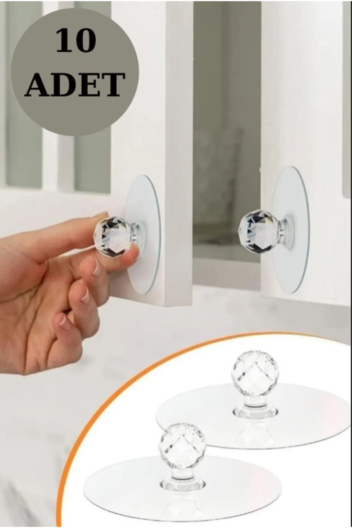 Hilamingo Home 10'Lu Yapışkanlı Kristal Kulp Tutma Kolu Askı,Çekmece Askısı