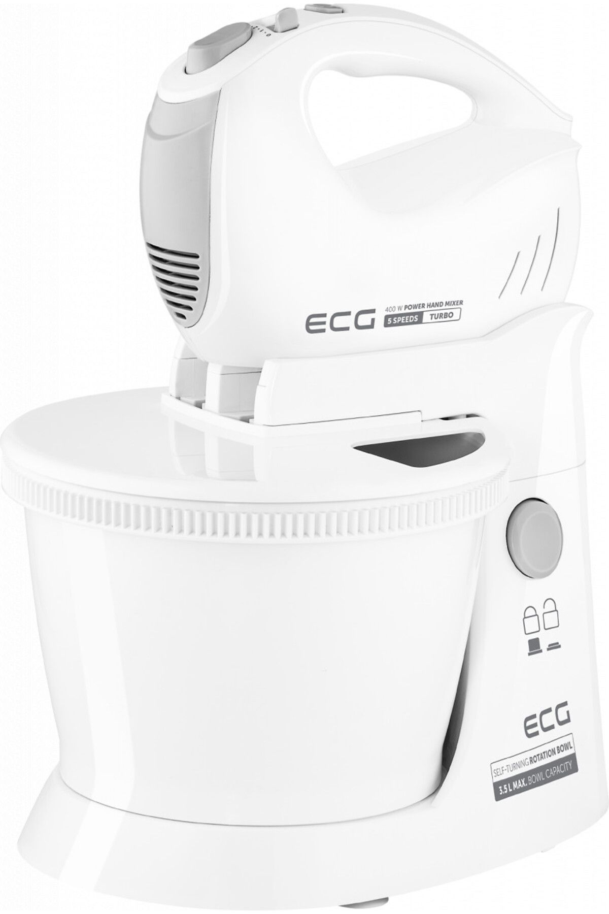 ECG-Hand Mixer With Rotating Bowl Rsm 4052, 400 W, 3.5 L, 5 Speeds, Turbo Function, White 1